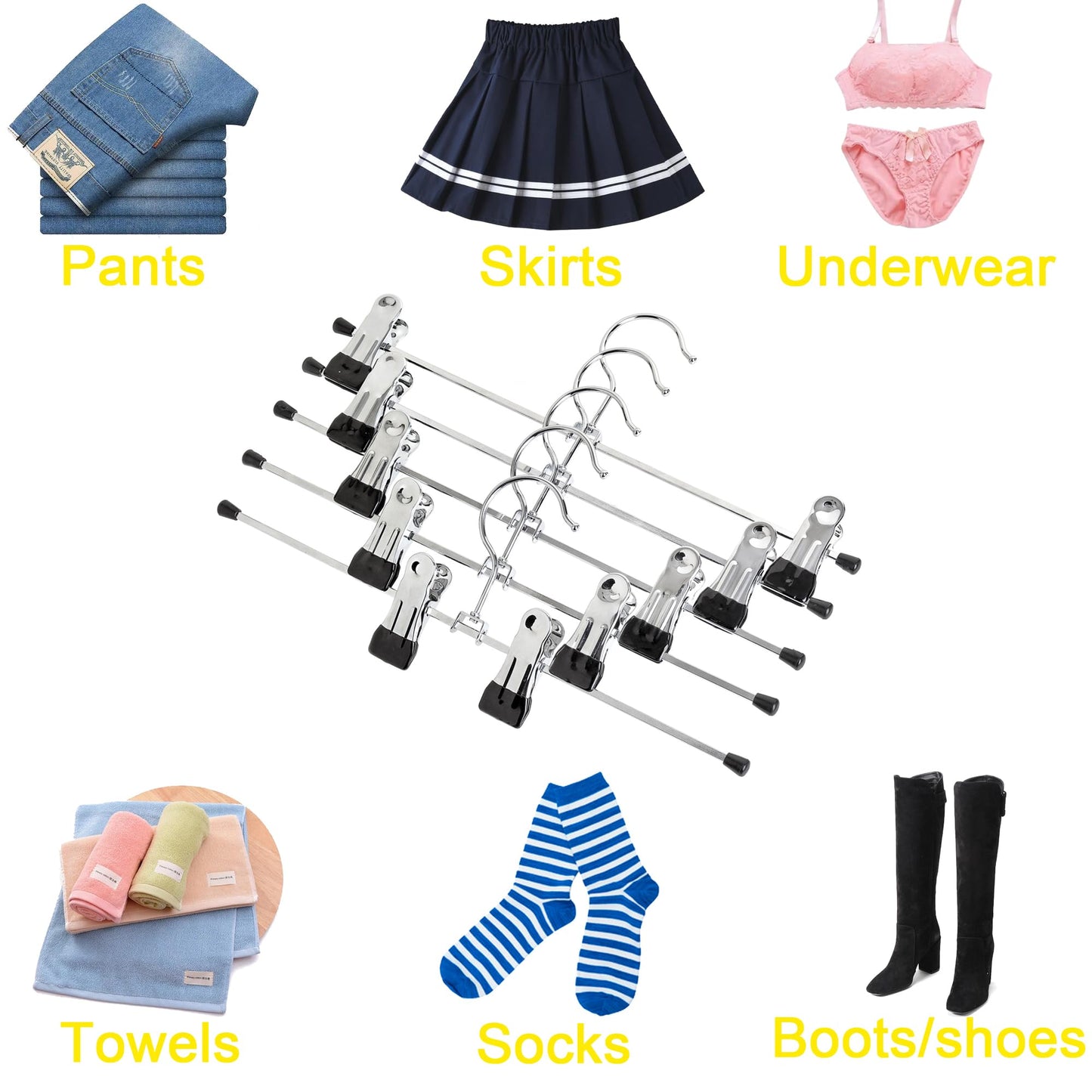 Amber Home 24pcs Shiny Metal Trousers Hangers, Iron Skirt Hangers, Chrome