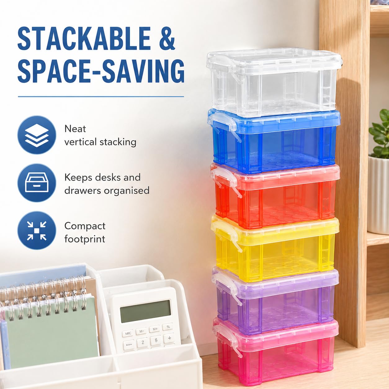 Mnixy 6 Pack Mini Plastic Storage Containers with Lids, Stackable, Clear PP