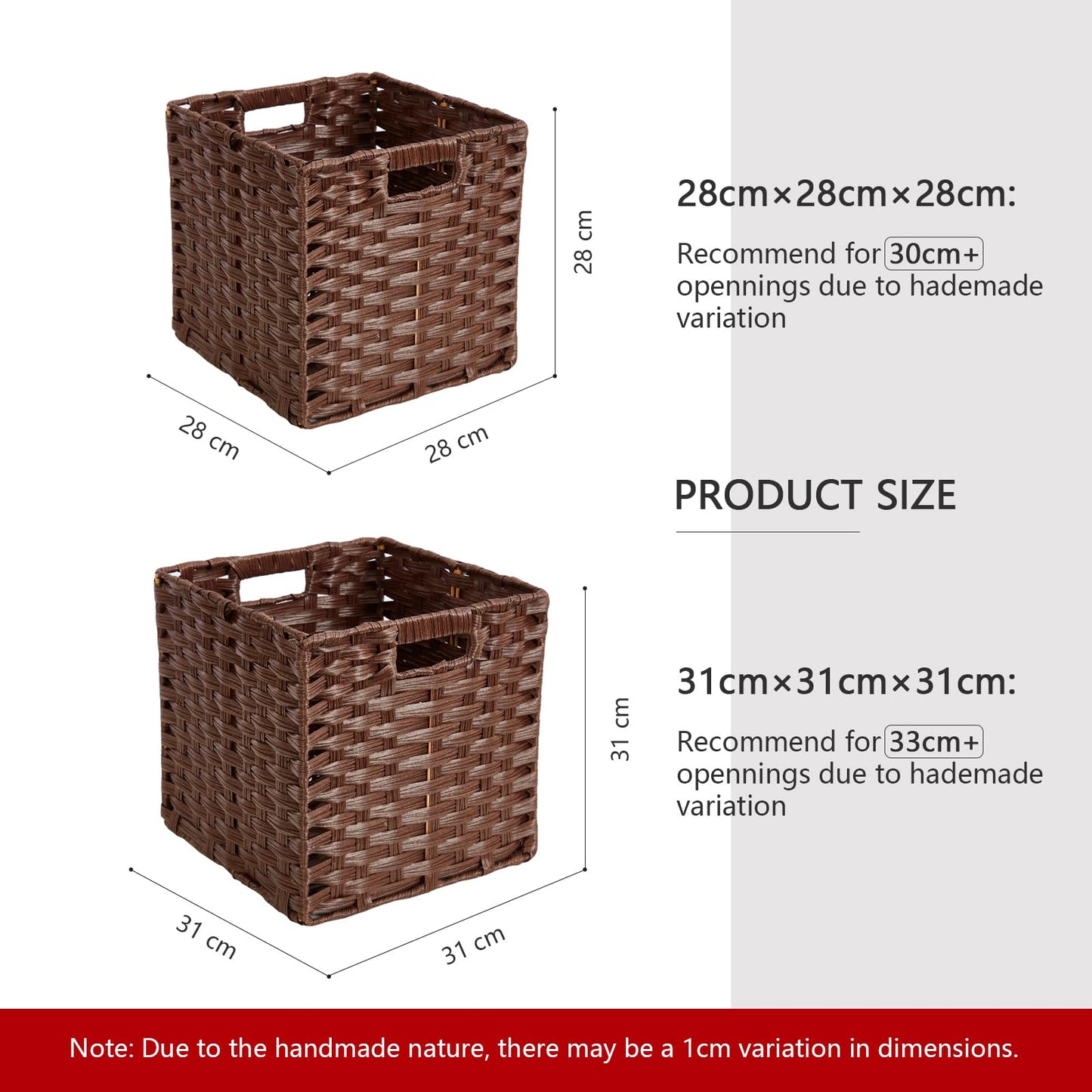 Mangata 31 cm Storage Cube Boxes for 33 cm Closet, Kallax, Rattan Effect Storage Baskets, Wicker Woven Polyrattan Material Wardrobe Organizer
