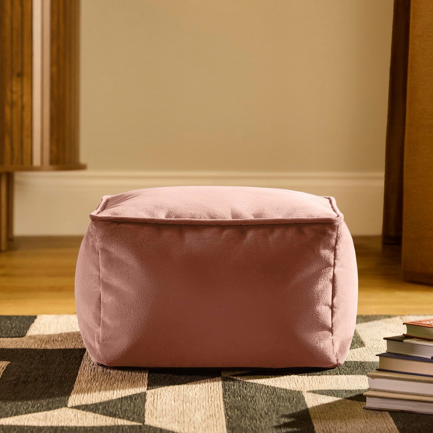 icon Amara Velvet Small Bean Bag Footstool with Filling Included, Pink