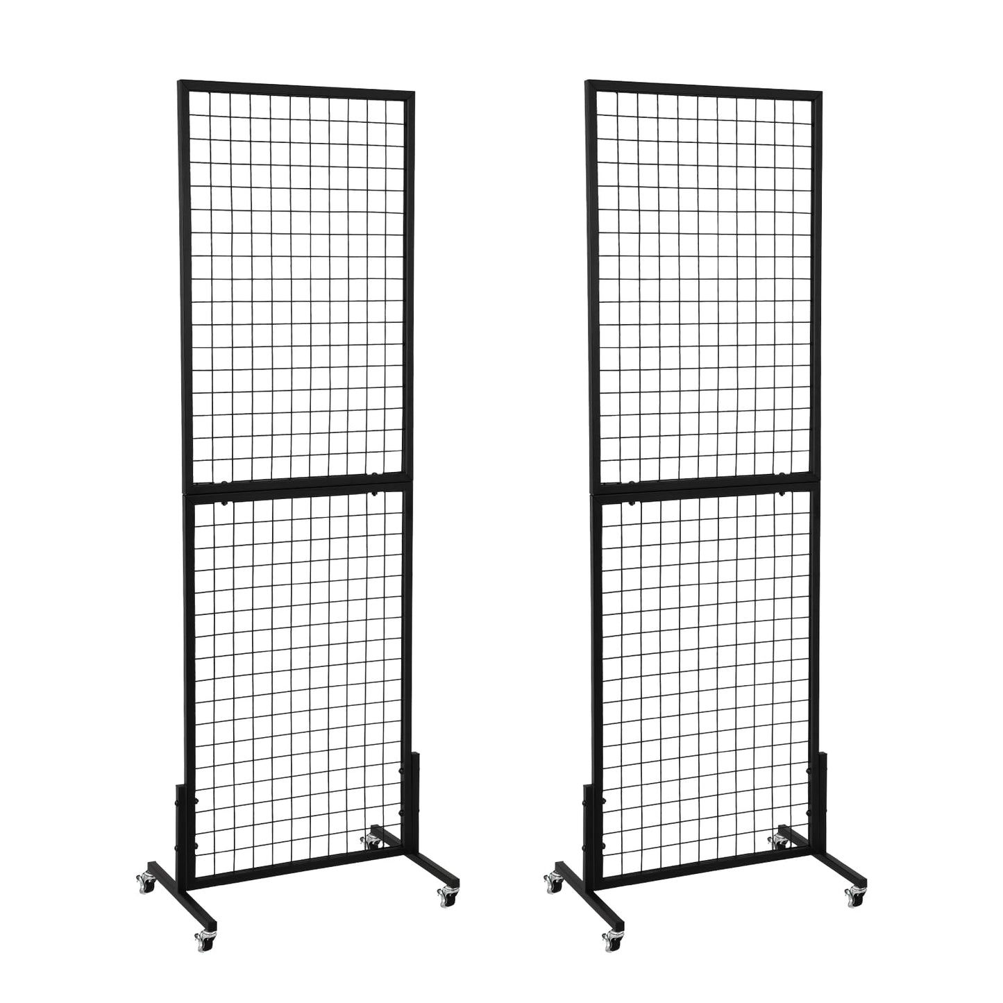 HIDODO Freestanding Grid Wall Panel Standing Wire Grid Display Rack with T-Base Wheels, Gridwall Panel Tower for Shows, Black (2 Pack)