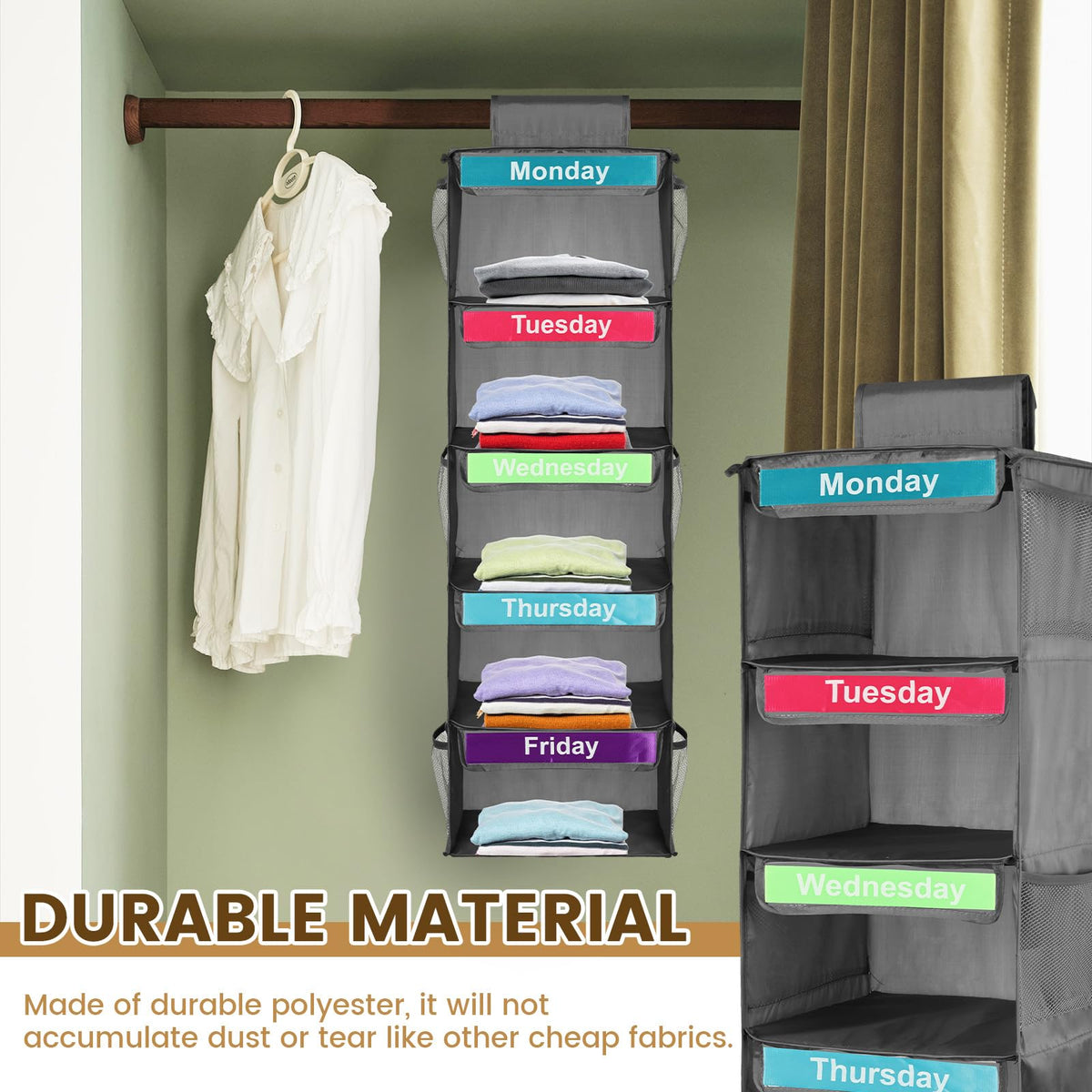 5- Shelf Weekly Clothes Organizer for Kids, Kids Daily Clothes Organiser, Day of Week Clothes Organiser ,Hanging Closet Organizer,Monday Through