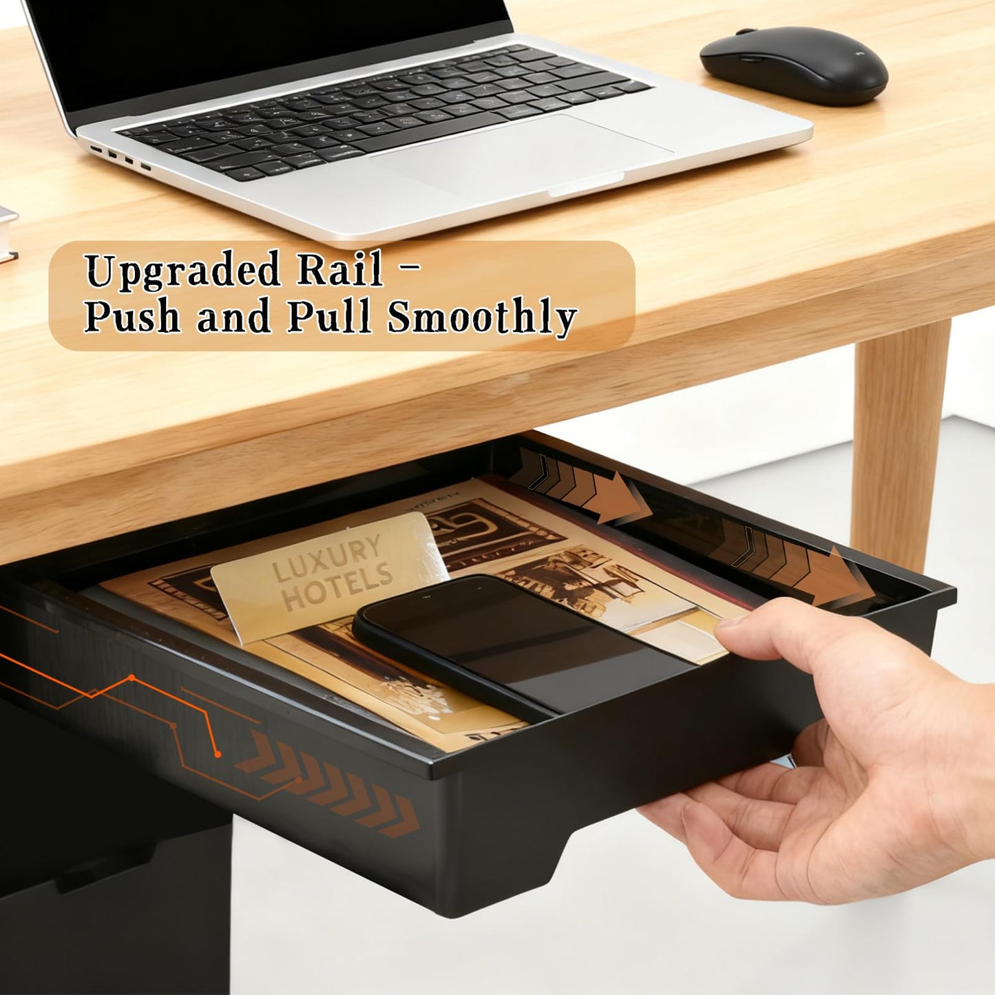 Hi-ERA 10.91"x 8.23" Under Desk Drawer Storage Organizer, Durable PC Material Self-Adhesive with Slide Out Rail