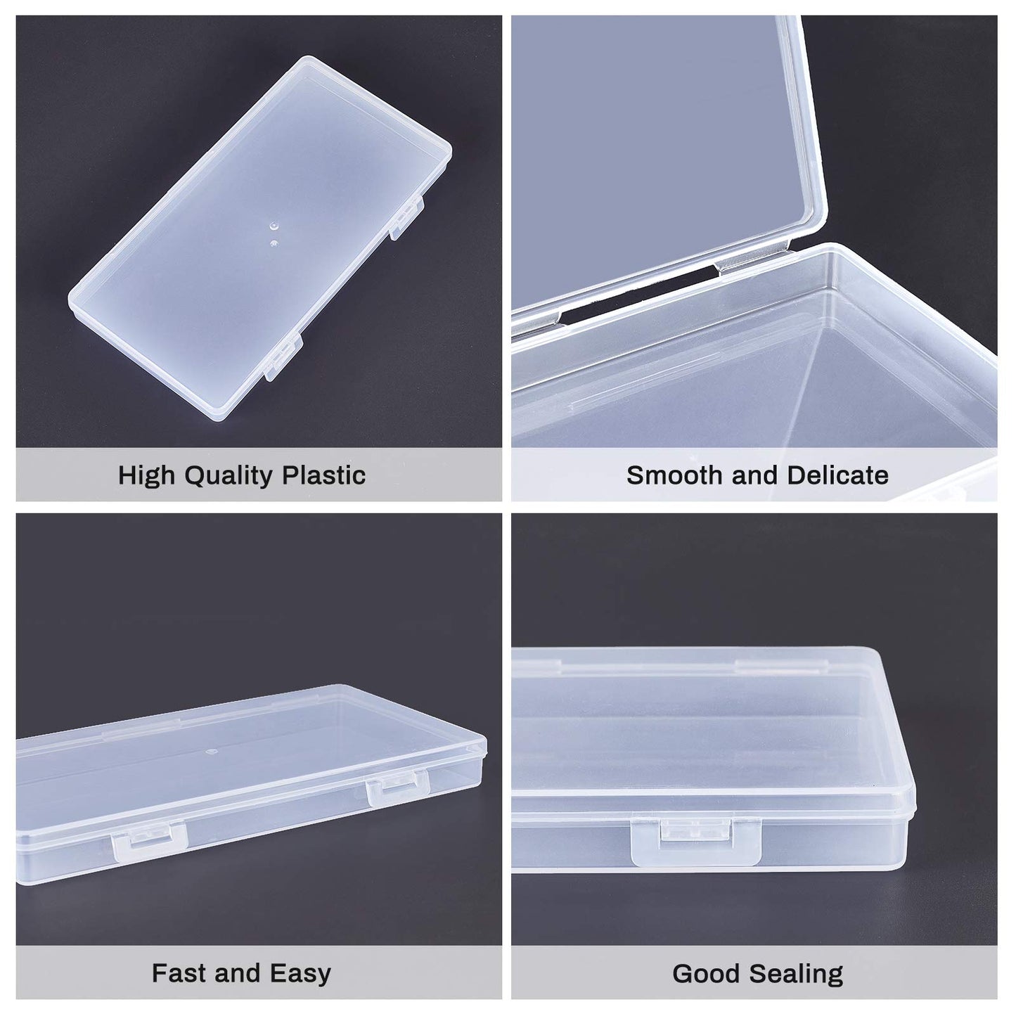 BENECREAT 8 Pack 16.5x9x1.6cm Rectangle Clear Plastic Bead Storage Containers Box with Hinged Lids for Paint Brushes, Pencil, Vinyl Tools