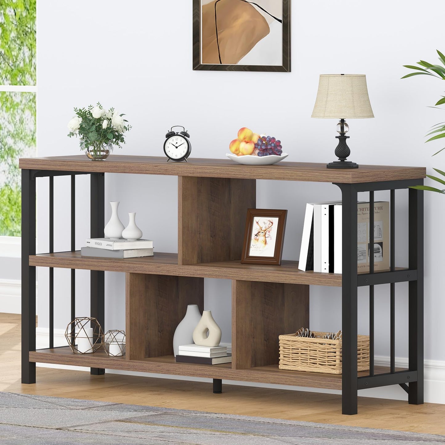 IBF 5 Cube Storage Organizer Bookshelf Low Bookcase 120cm Rustic Oak