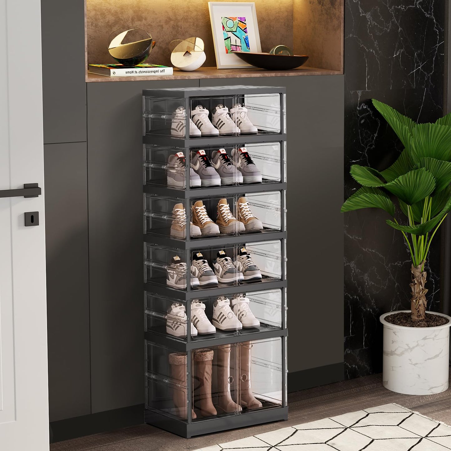 ELPHECO 6 Tier Foldable Shoe Rack Folding Shoe Storage Boxes for Entryway, 12 Pairs Portable Shoes Organizer