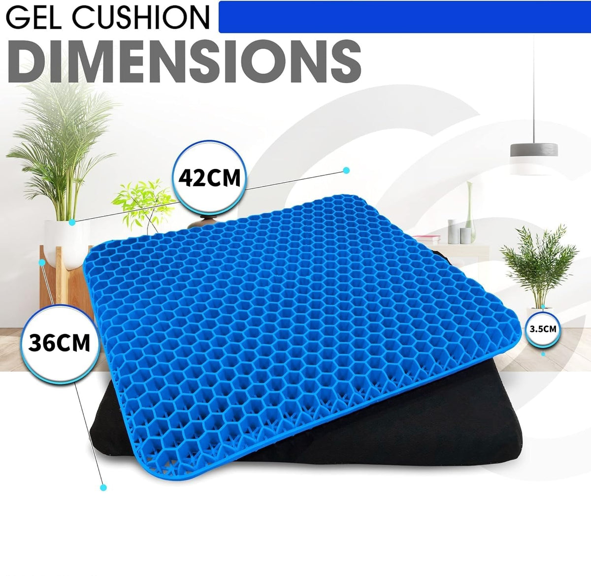 LATERN Gel Seat Cushion, 42CM x 36CM Honeycomb Double Thick Gel Cushion Ergonomic Cool Seat Cushion with Cloth Cover for Home Office Chair Car Seat