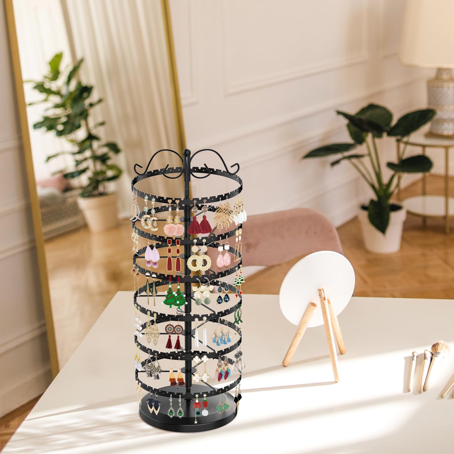 TANOSAN Rotating Earring Holder Organizer Metal Stand Display, 6 Tier Black