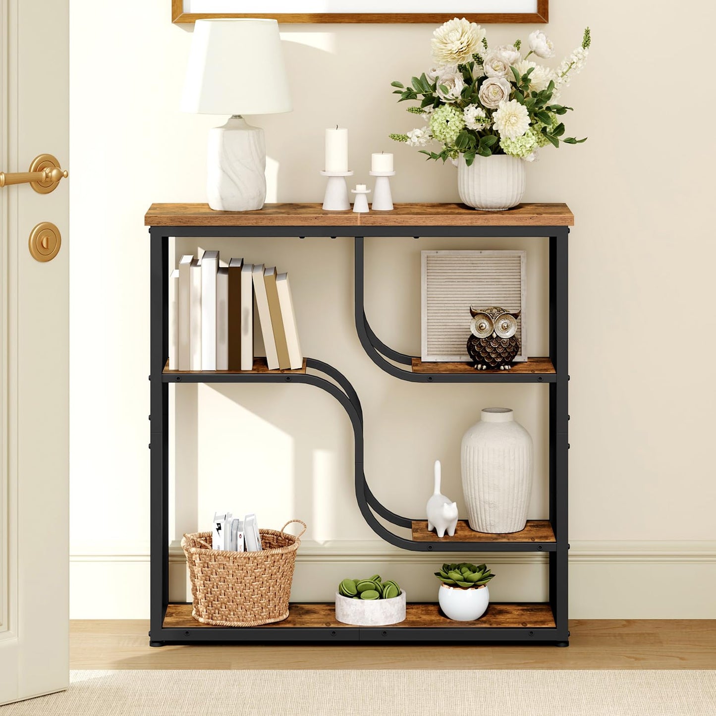 HOOBRO 4-Tier Slim Console Table for Hallway, Narrow Hallway Table with Storage Shelves, Behind Sofa Table for Small Space, living Rooms, Entryway