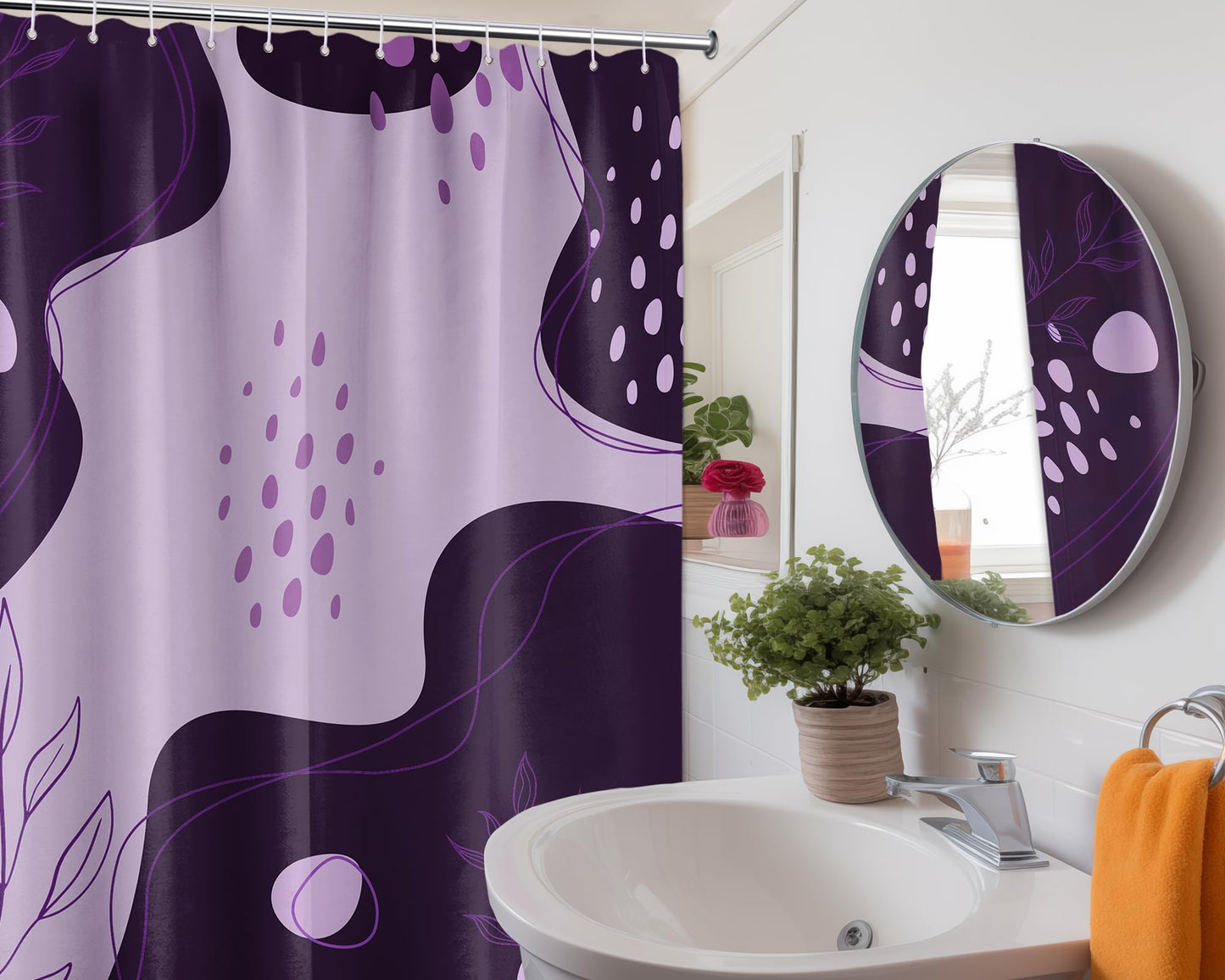 LanZanthic Purple Shower Curtains for Bathroom Dark Light Purple Lavender Modern Wet Room Shower Curtain with hooks, Mould Proof Resistant