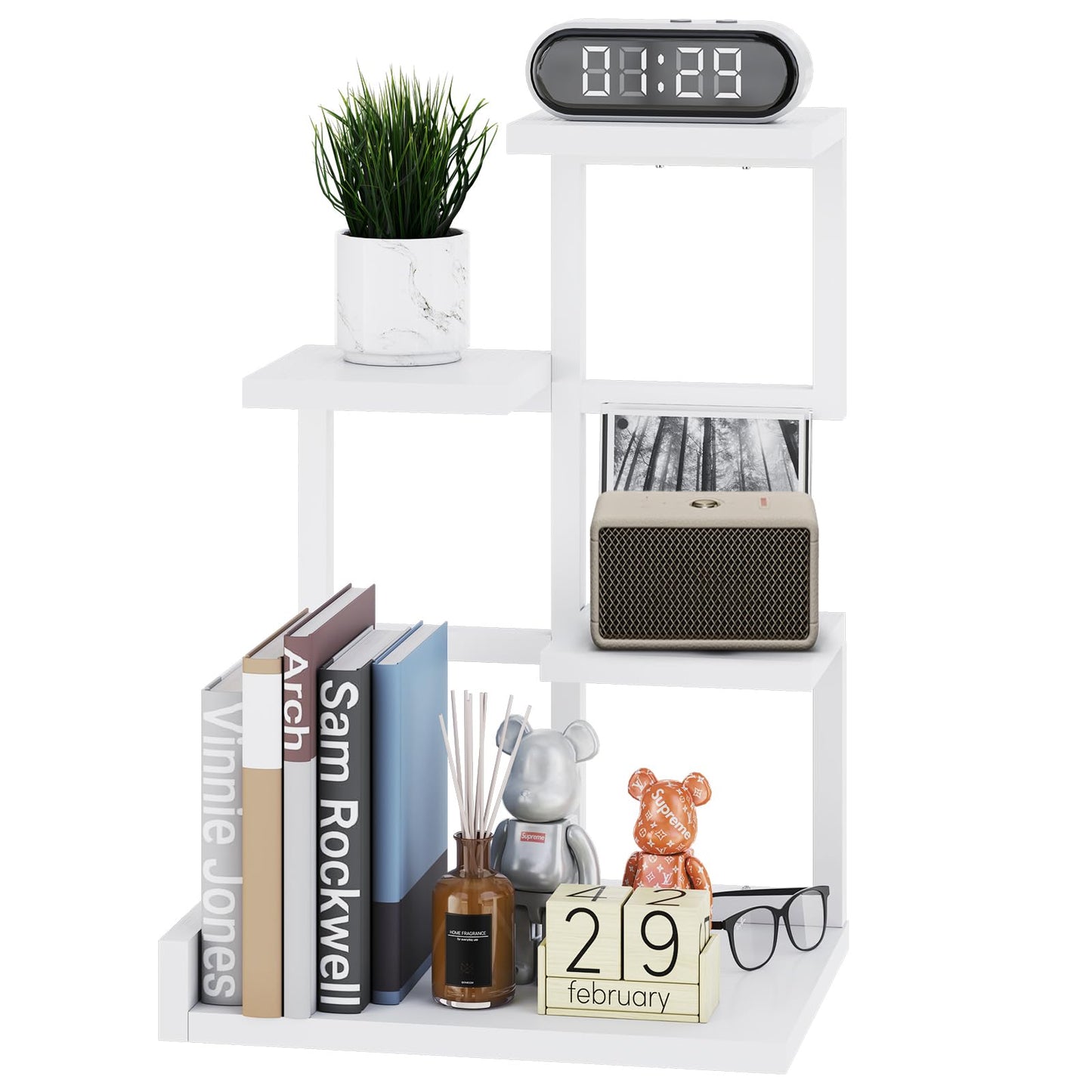 YMYNY Desktop Shelf Organizer 4 Tier Storage Display Rack White HSR007W