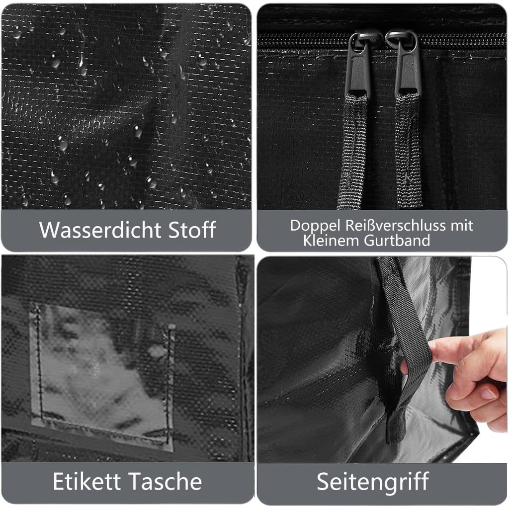 Mesiria Large Storage Bags, Heavy Duty Waterproof Clothes Storage Bag Box Moving Bag Moving Totes Moving Boxes 4, Black