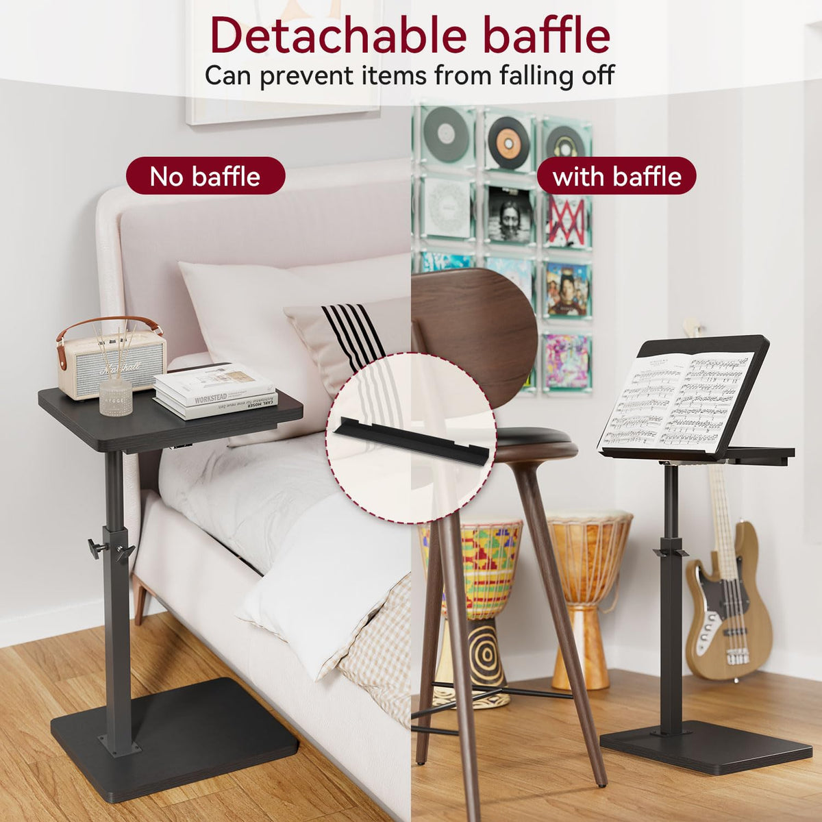 IBUYKE C Shaped Side Table,Flip-Over Panel End Table,Black TVT004B
