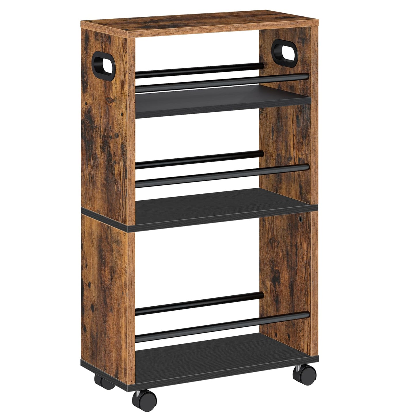 HOOBRO Slim Storage Trolley, Narrow Kitchen Cart for Small Space, Slide Out Kitchen Trolley on Wheels, 4-Tier Rolling Utility Cart with Handle