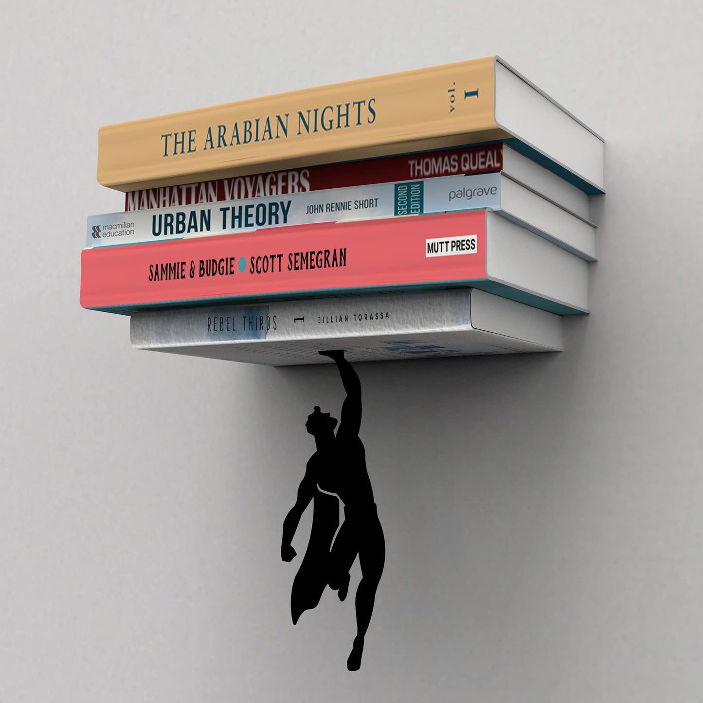 Artori Design Supershelf | Black Metal Superhero Floating Bookshelf | Concealed | Hidden Shelf | Unique Book Shelves | Gifts for Geeks