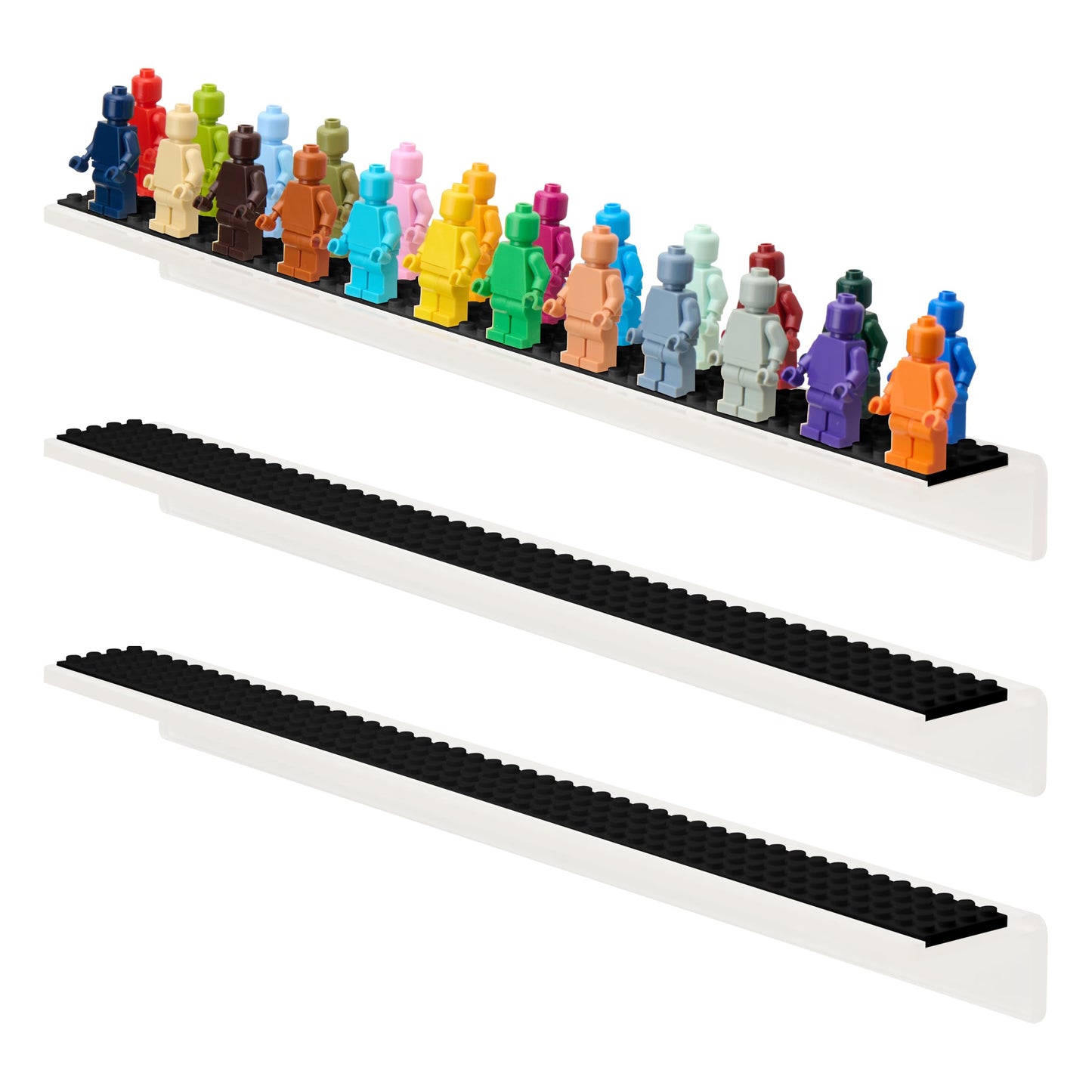 Tapeera 3-Pack Minifigure Display Shelves Compatible with LEGO, Acrylic Floating Shelf with Baseplate Studs