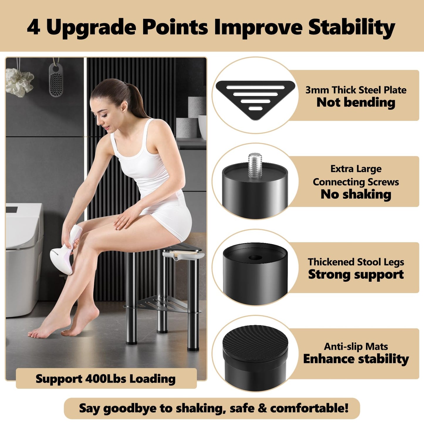 Corner Shower Foot Stool for Shaving Leg, Rust-Proof Non-Slip with Soap Box