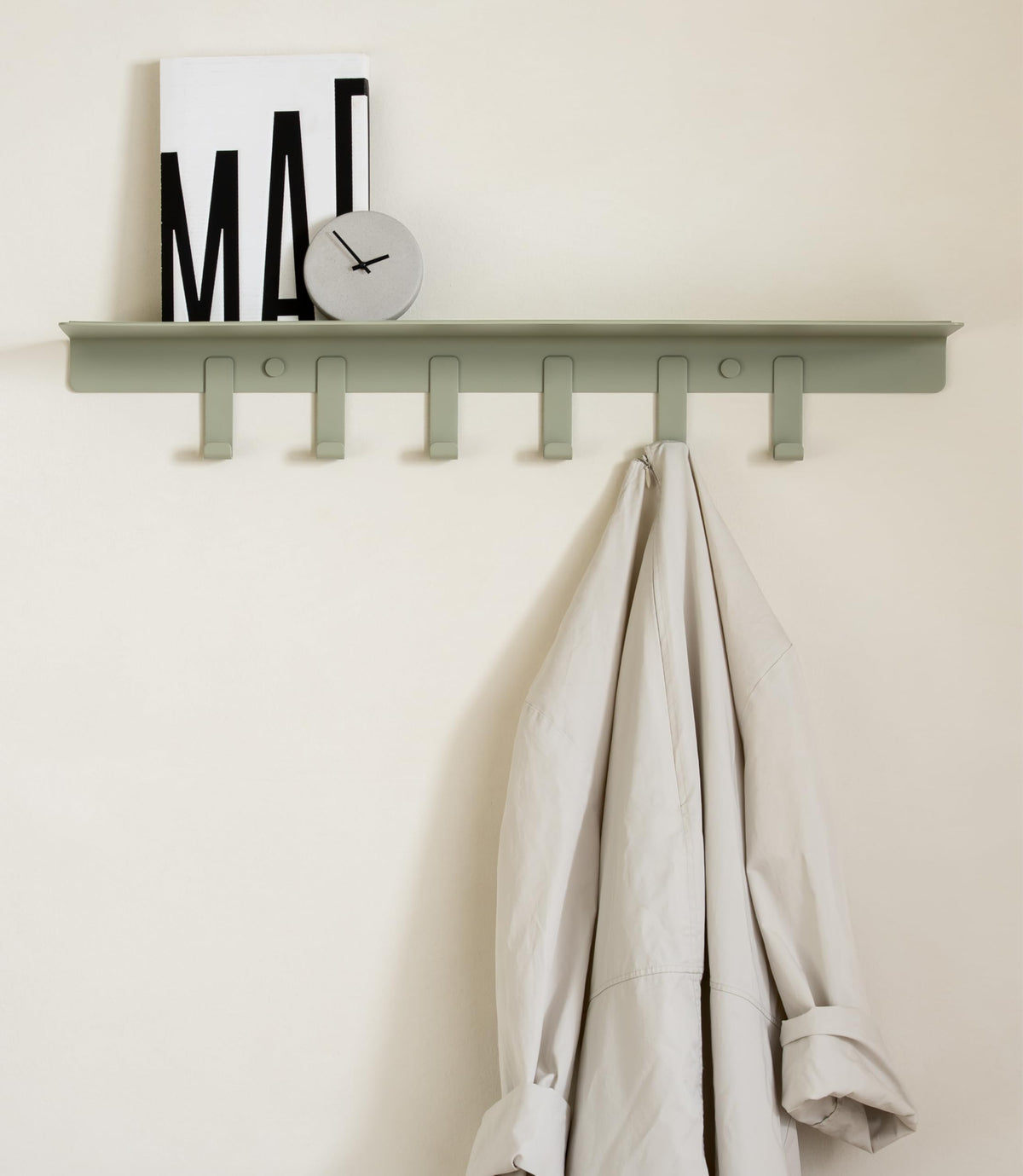 Kazai. Wall Mounted Coat Rack with Shelf 'Holmsen' | Modern Coat Hooks Wall Mounted | Hanger with Storage Shelf | Metal Hook Rack for Hallway