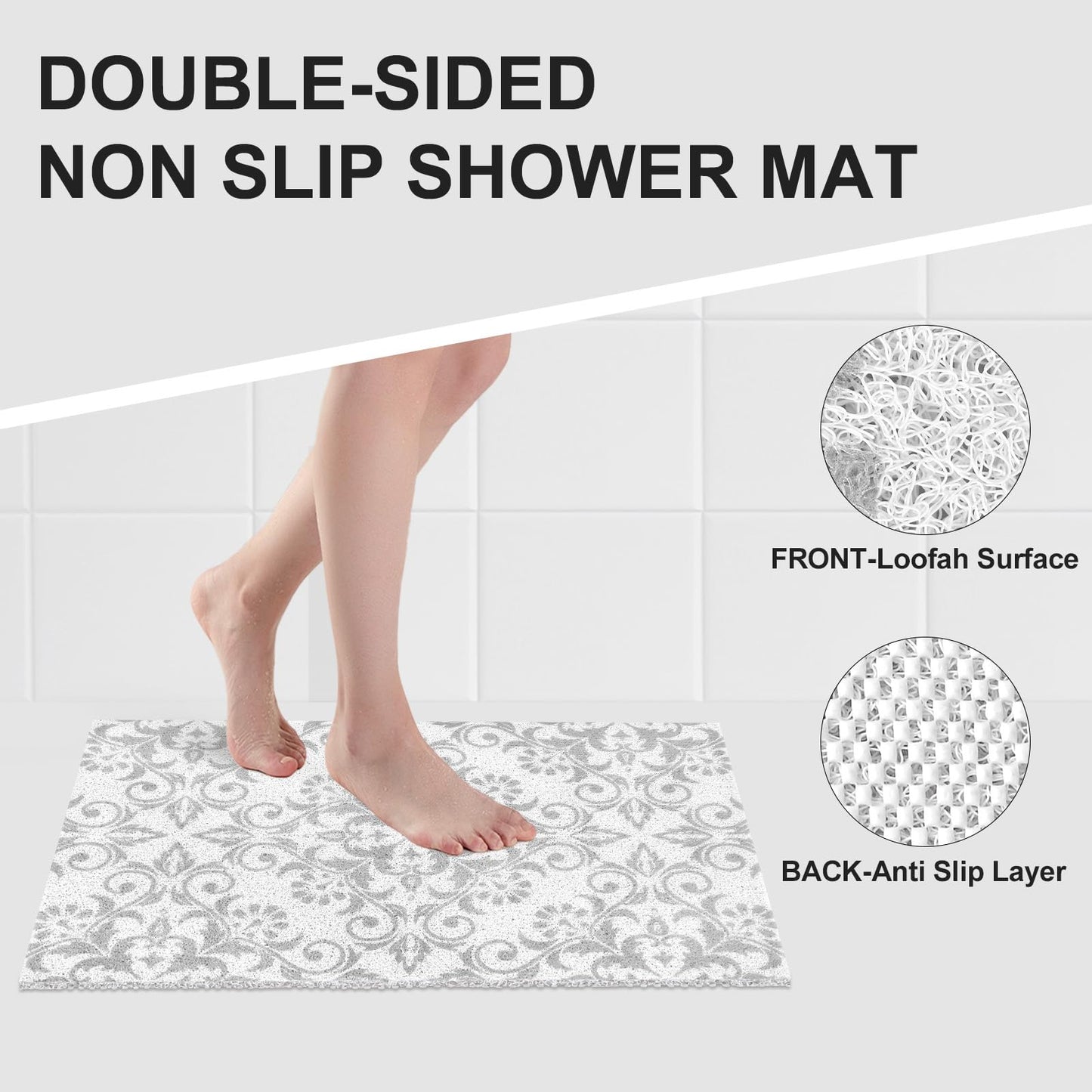 Mofonky Non Slip Shower Mat: 90 x 60 cm Large Shower Mats for Inside Shower - Soft PVC Loofah Trimmable Anti Slip Anti Mould Long Shower Matt