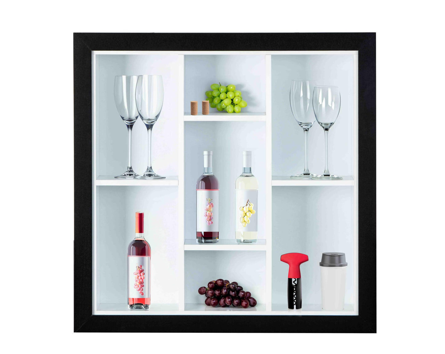 Inter Link 7 Compartments Collector Wall Shelf, Black/White, 66,5 x 13,7 x 66,5 cm