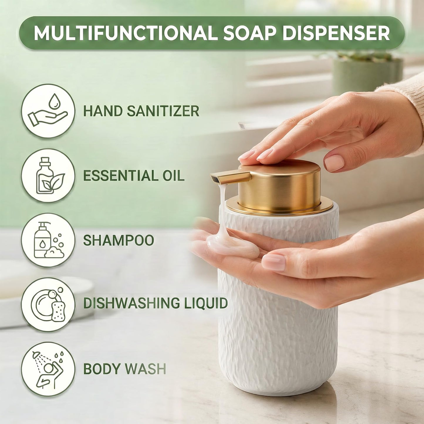 Foaming Soap Dispenser Ceramic - 400ml Foam Hand Soap Dispenser Liquid Dispenser Refillable Hand Lotion Pump Bottles Anti-slip Shampoo Conditioner