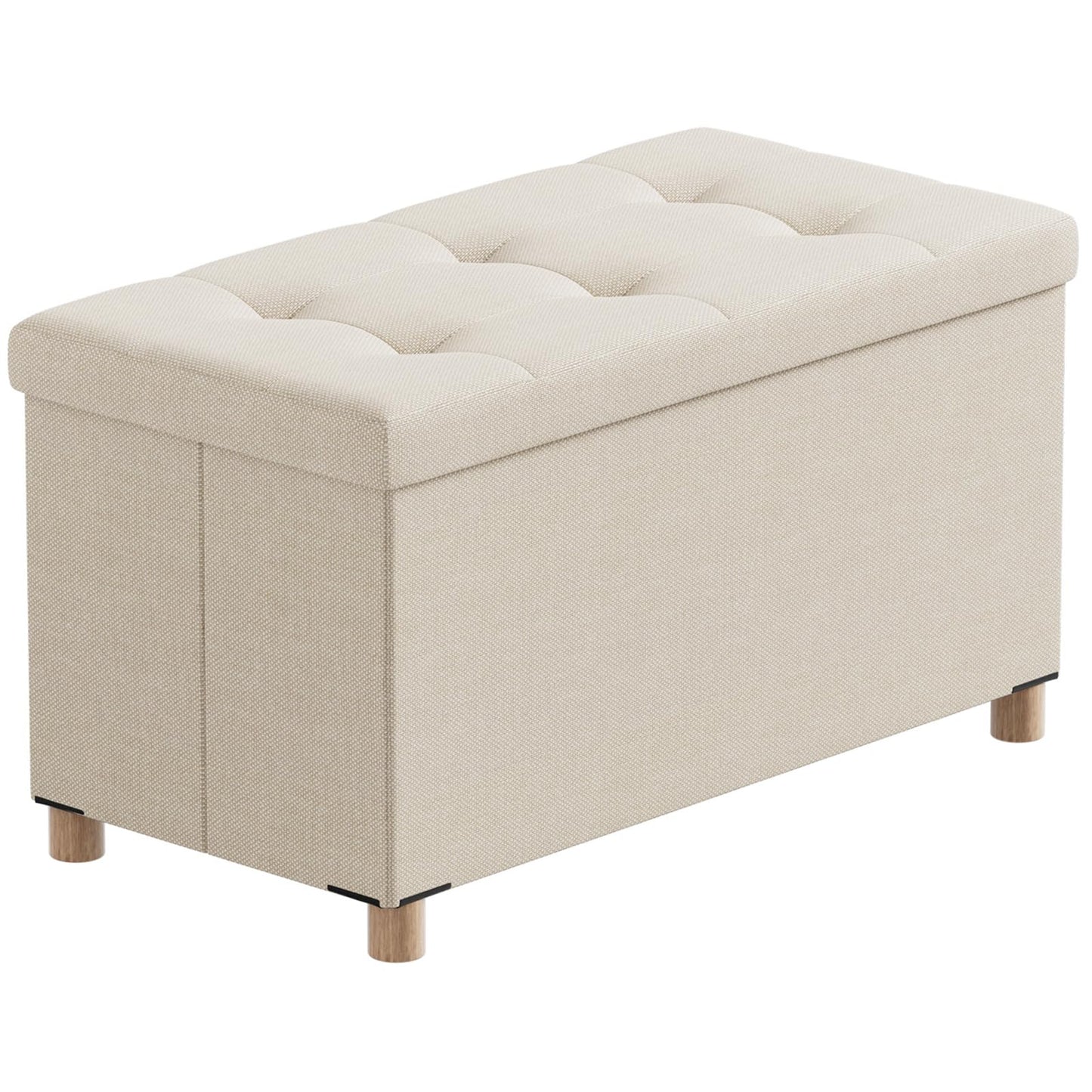 BRIAN & DANY Ottoman Storage Box with 4 Wood Legs, Linen Storage Ottoman for Living Room, Beige, 76 x 38 x 38 cm