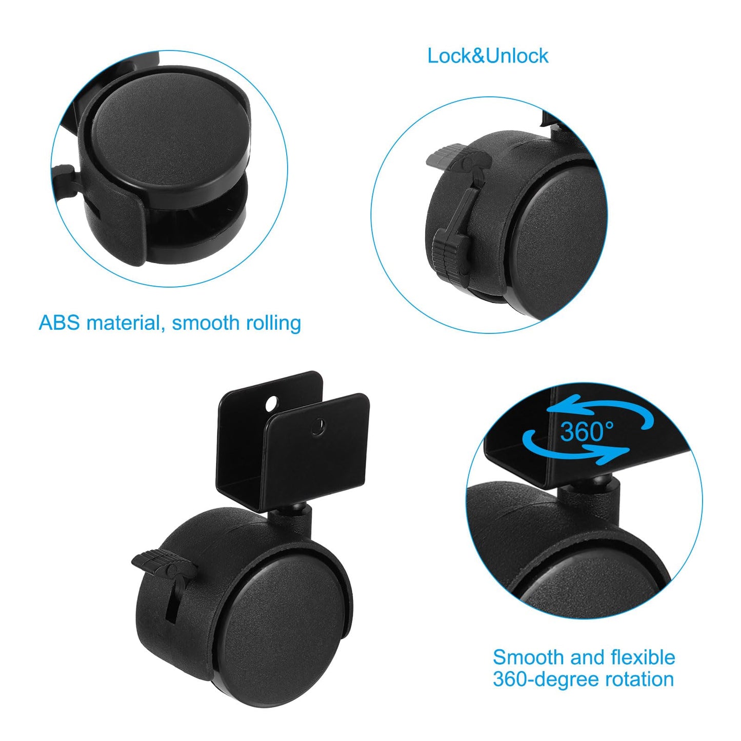 PATIKIL 2" Swivel Caster Wheels with 0.78" U Bracket, 4 Pack Mute Moving Swivel Wheel Replacement with Brake Total Load 88lbs for Cabinet Furniture