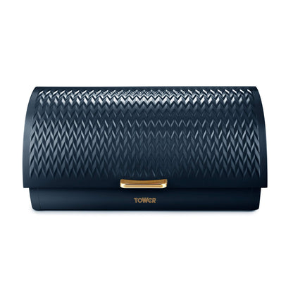 Tower T826090MNB Empire Roll Top Bread Bin, Stainless Steel, Midnight Blue and Brass