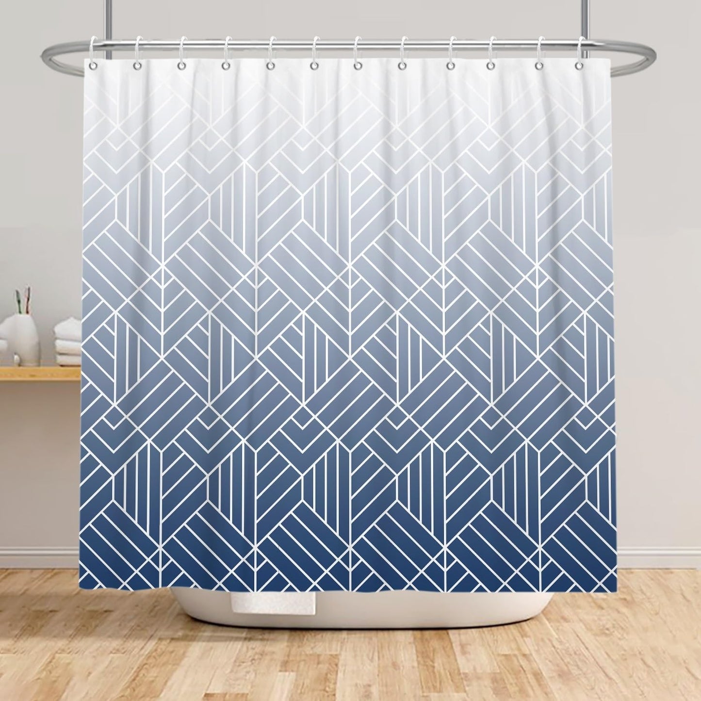 Xiaoterna 120x200cm Modern Abstract Stripes Shower Curtain White Blue Gradient Lines Waterproof Polyester Bathroom Curtain Geometry Aesthetics
