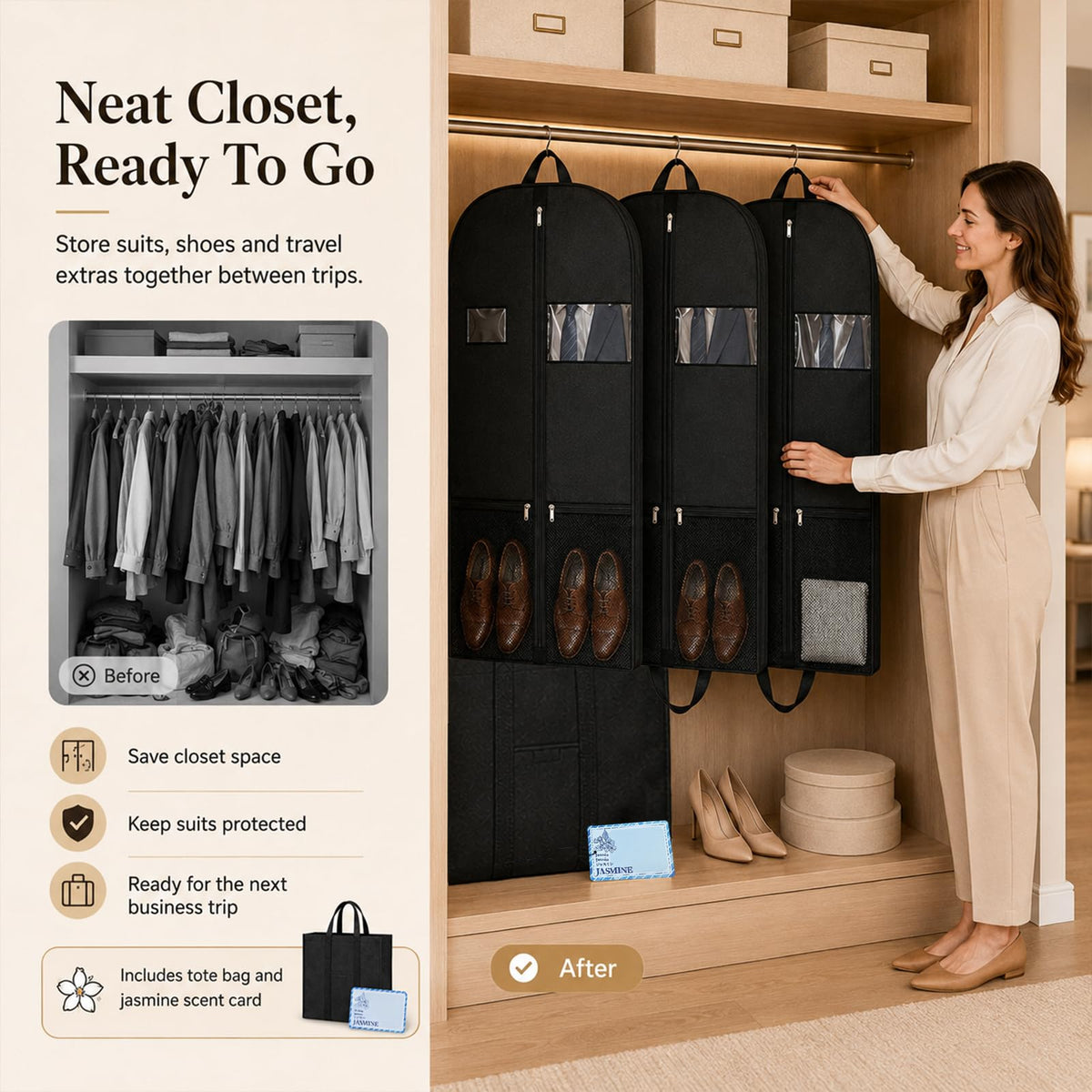 Garment Bag 43 Inch, Travel Garment Bags for Hanging Clothes with Tote