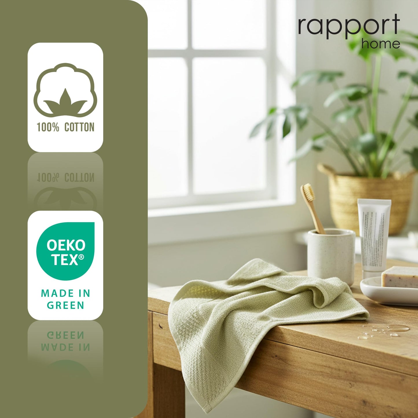 Rapport Home Eden Weave Face Towels 2-Pack Luxurious 100% Cotton 500gsm Soft Absorbent Face Cloths, Oeko-Tex Certified Bathroom Hand Towels | Olive
