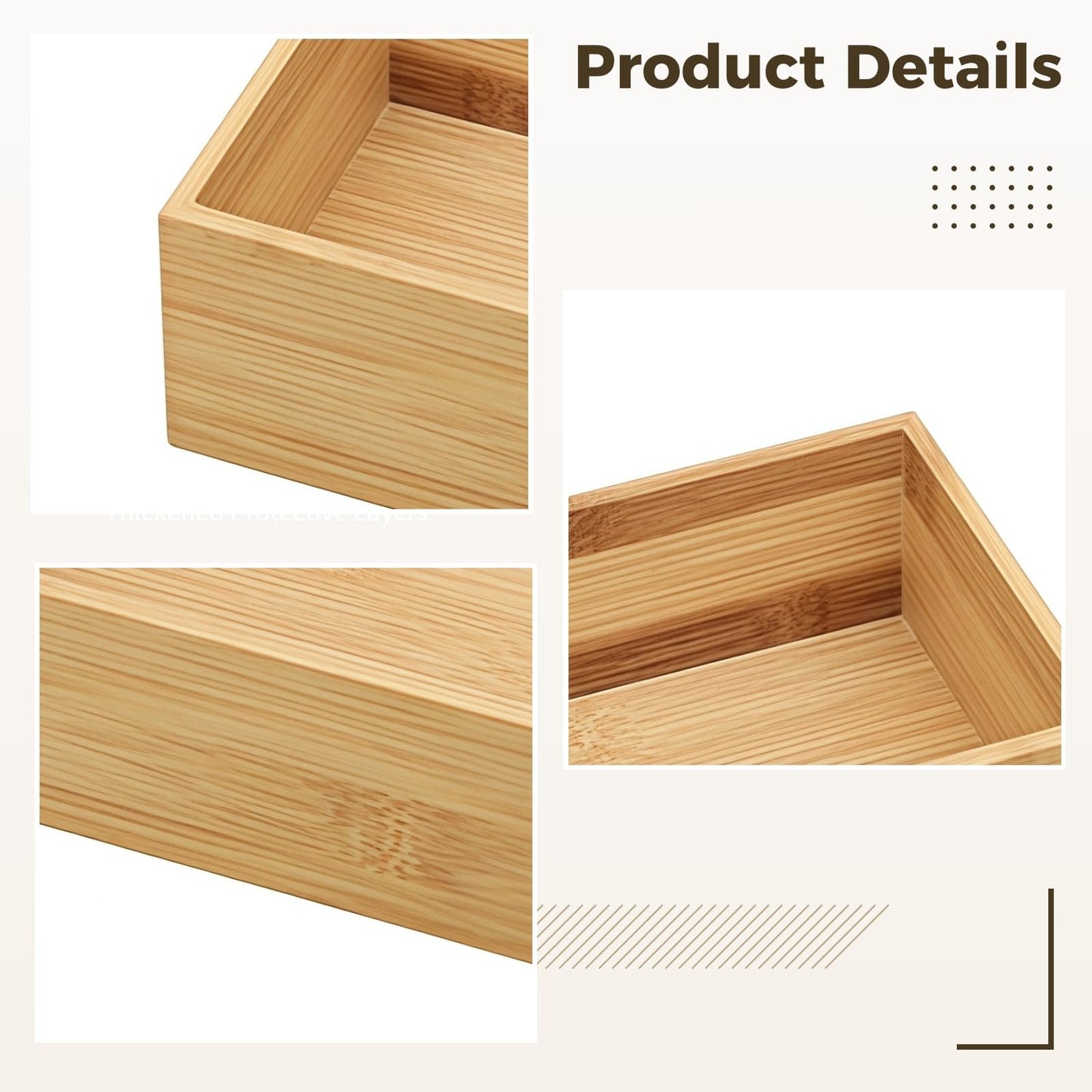 Packool Rectangular Design, Natural Wood Color, 8.7 x 3.9 x 2 in / 22 x 10 x 5 cm, Multi-Purpose Organizer for Bathroom, Kitchen, Desk