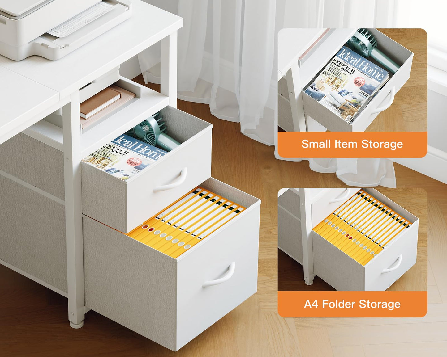 Coleshome Corner Computer Desk with Drawers and Shelves, 140×80 cm, White