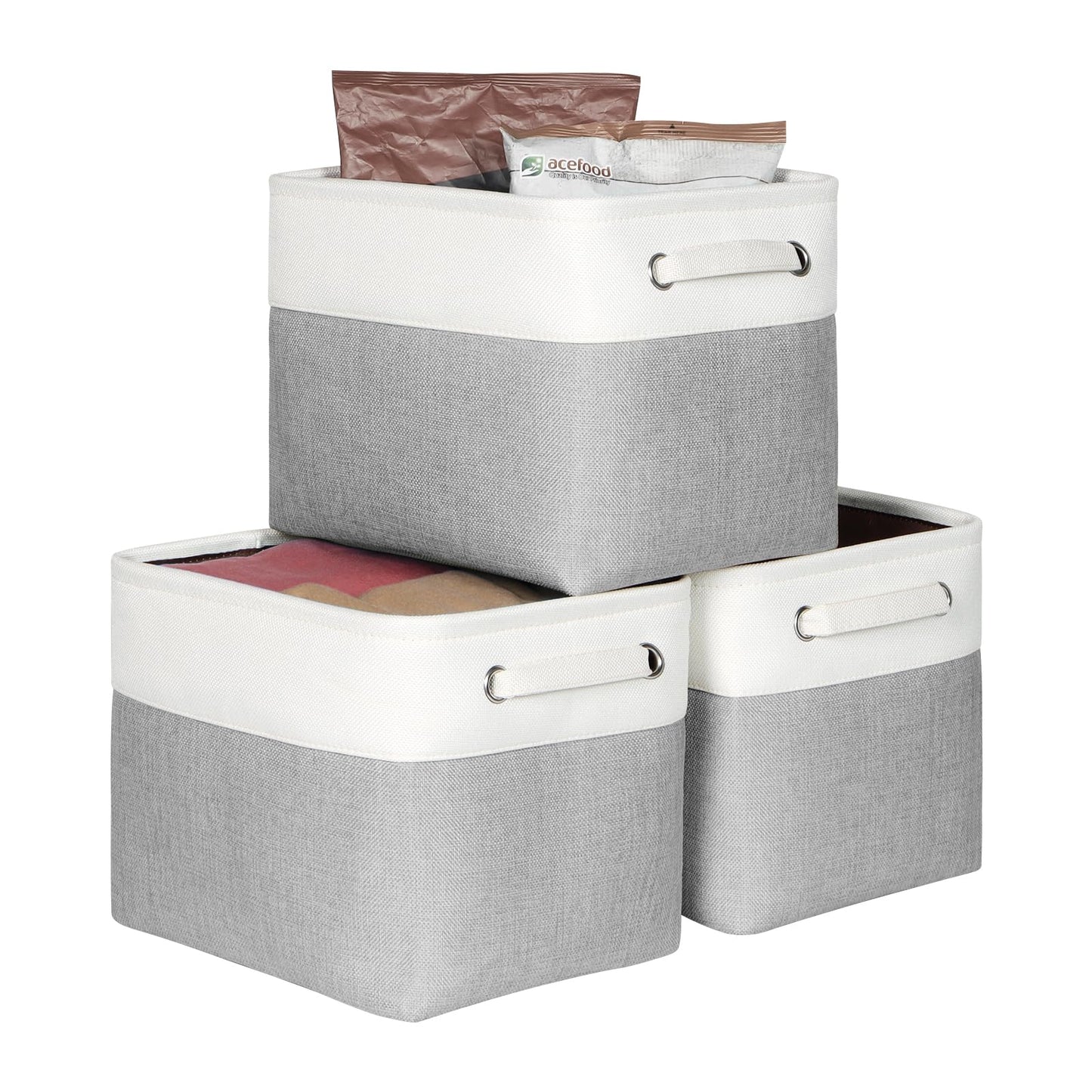 KEEGH Fabric Storage Baskets Set of 3, 12 Inch Storage Boxes for Shelves