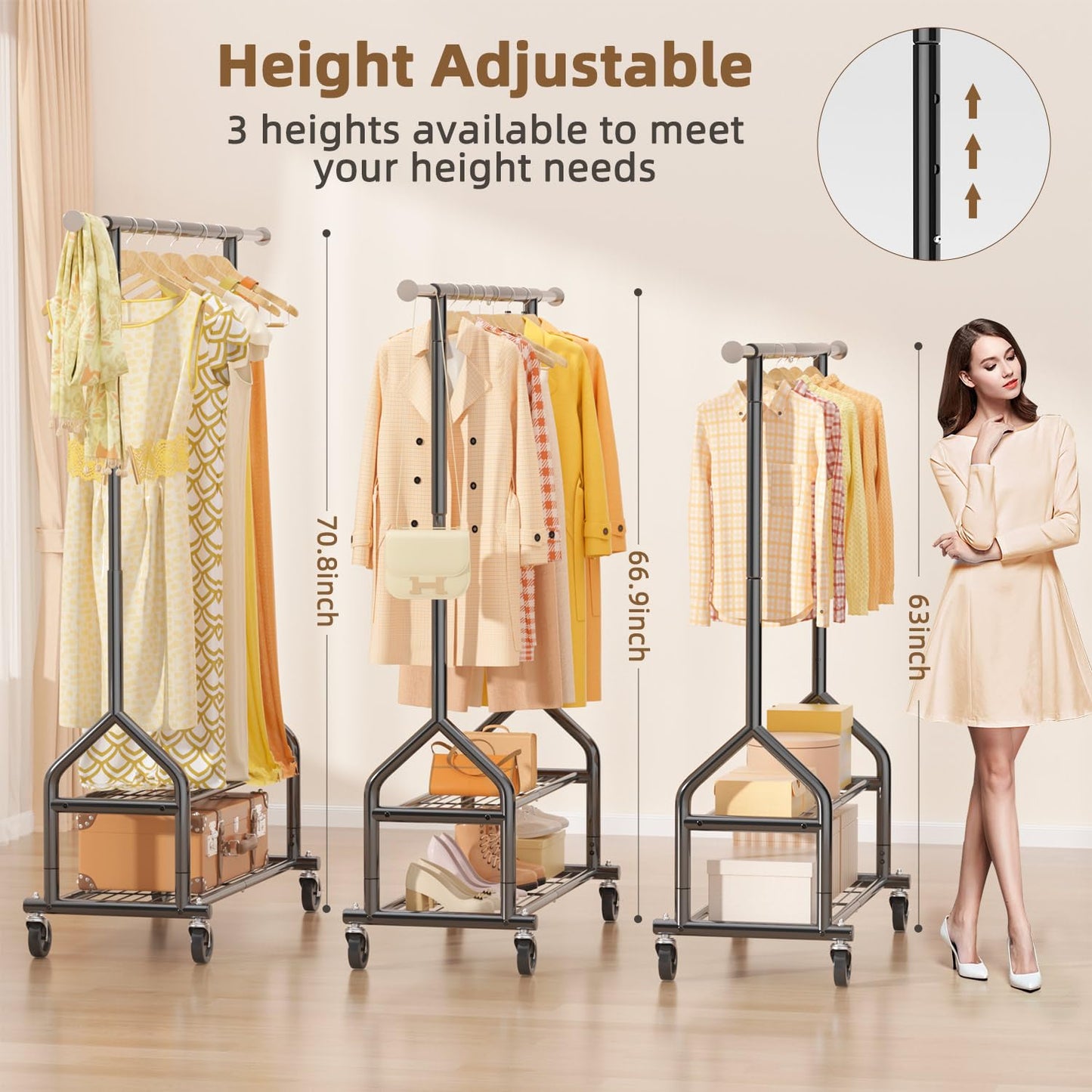 EAGMAK Heavy Duty Rolling Clothes Rail Load 252 KG, Height Adjustable,Black