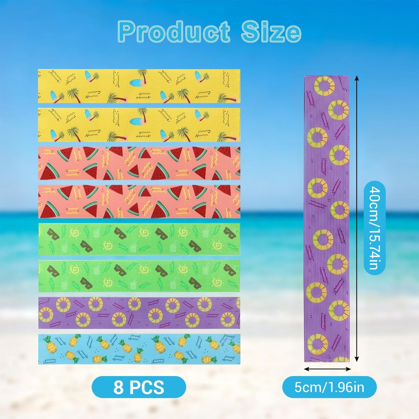 Benaewa 8 Pcs Towel Bands for Sun Loungers, Elastic Non-slip Beach Towel Bands for Sun Loungers, Pool (40cm×5cm,colorful)