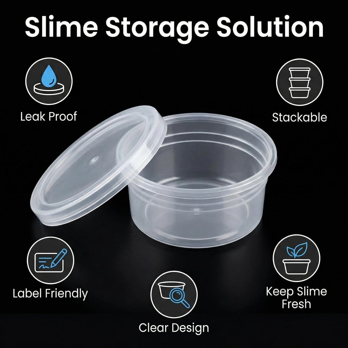 Feelava Slime Containers 24 Pack, Leakproof Clear Plastic Foam Ball Storage Cups Storage Jars Containers With Lids Slime Pots Tubs 40g