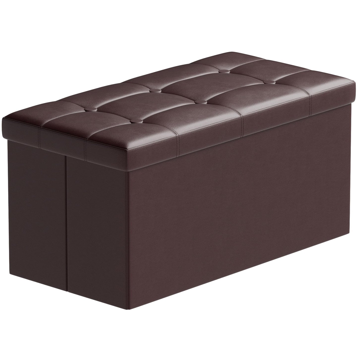 BRIAN & DANY Folding Ottoman Bench Storage Box with Lid, Large Storage Seat Faux Leather Footstool Toy Storage Box, Brown, 80 x 40 x 40 cm