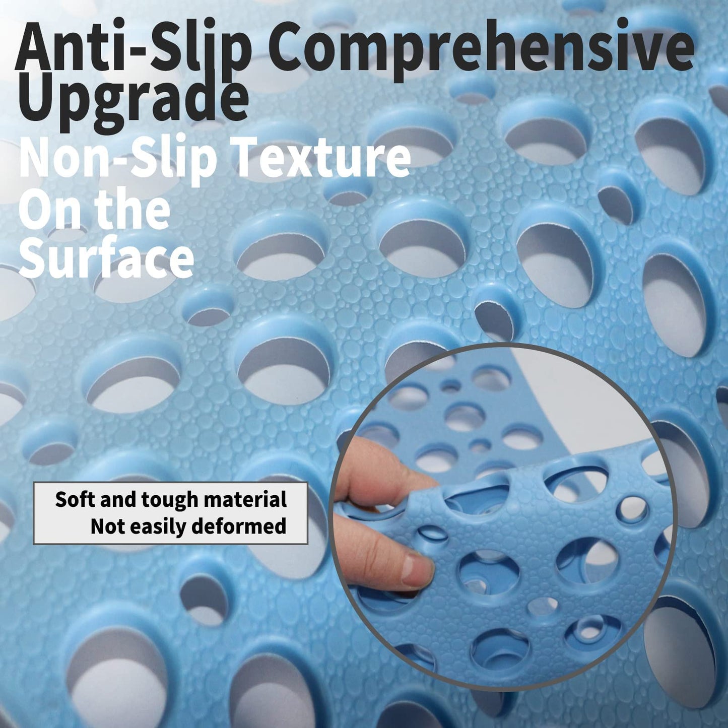 Venuso Square Shower Mats Non Slip Anti Mould, 90 x 60 cm Rubber Anti Slip Bath Mat with Drain Holes, Machine Washable