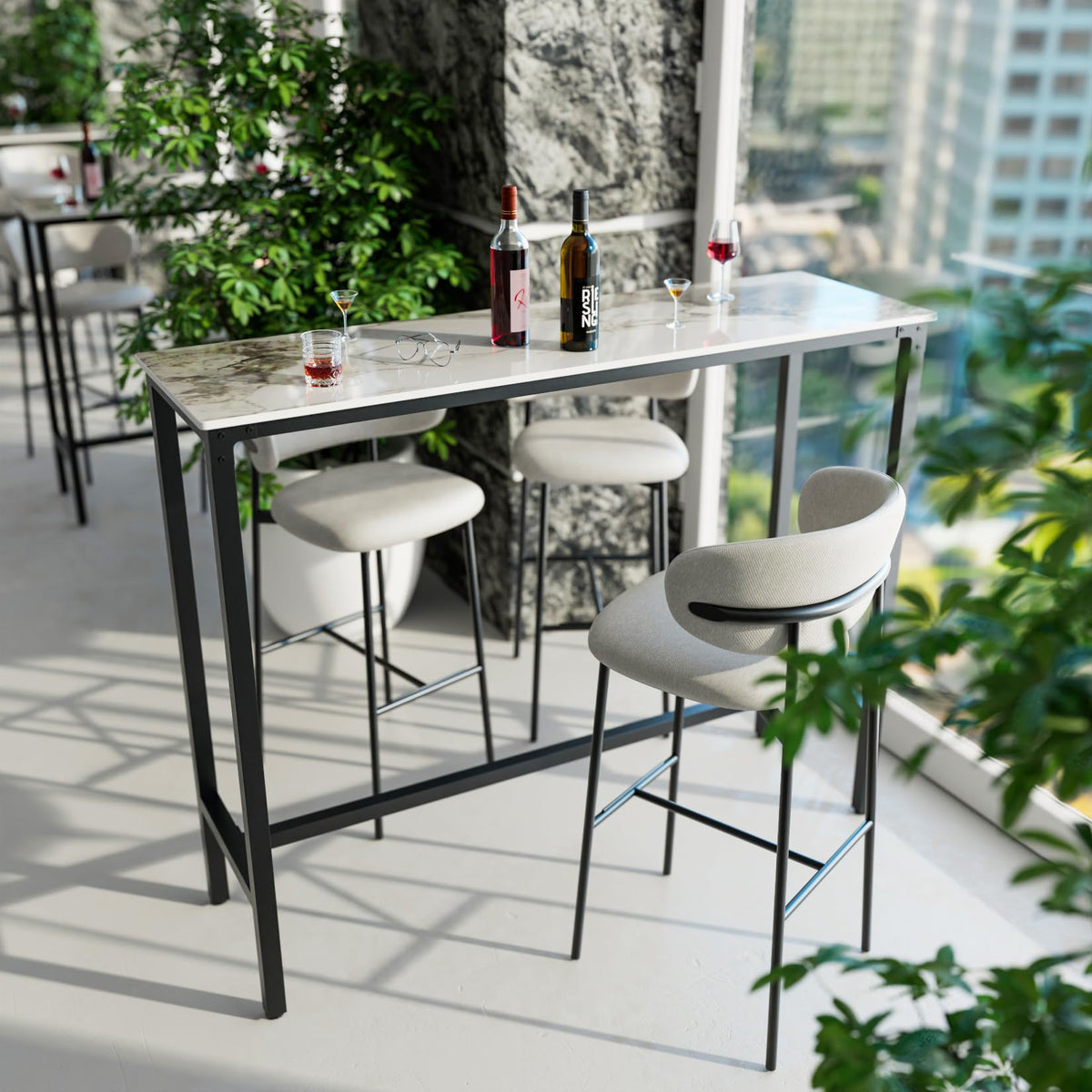 FATIVO 120cm Rectangular Bar Table Sintered Stone Marble Top, 105cm Height