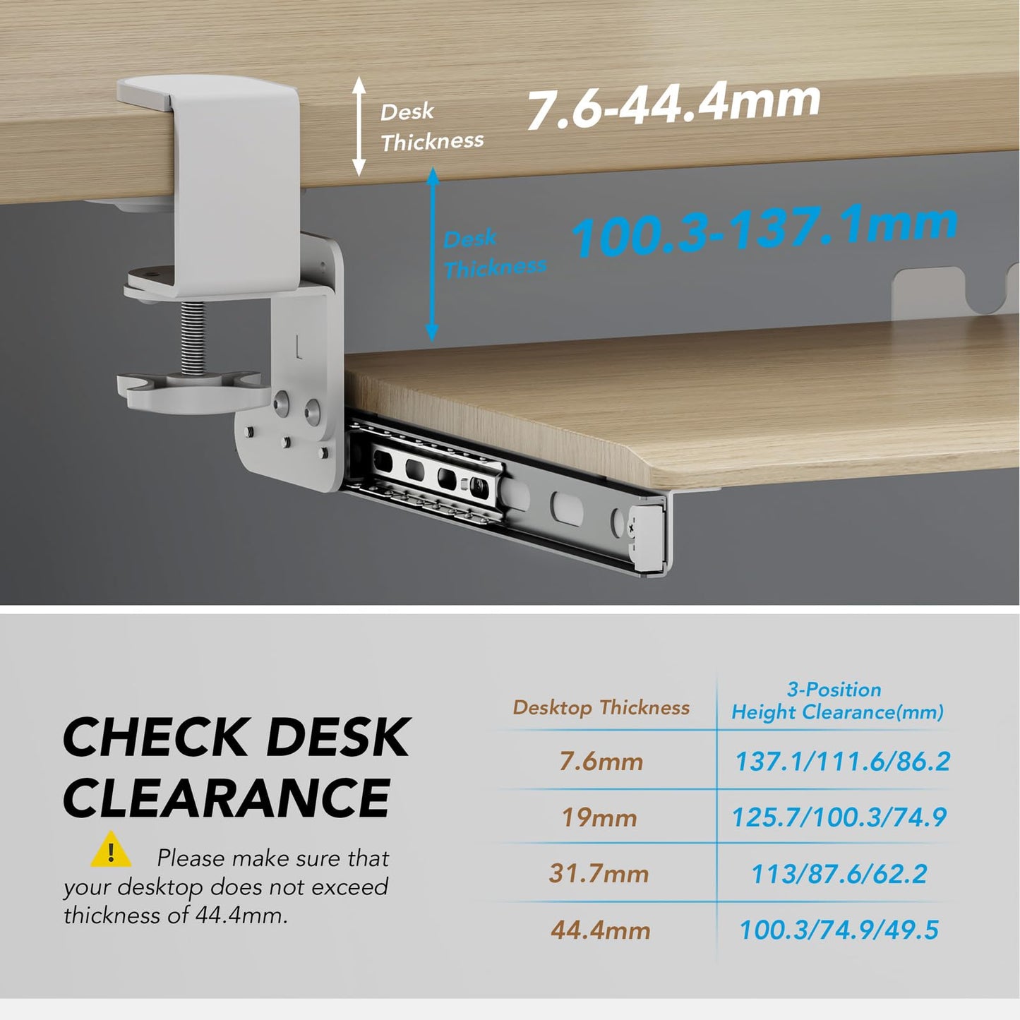 Keyboard Tray Under Desk Pull Out with Extra Sturdy C Clamp Mount System, 694 (838mm Including Clamps) x 300mm Slide-Out Platform Computer Drawer for