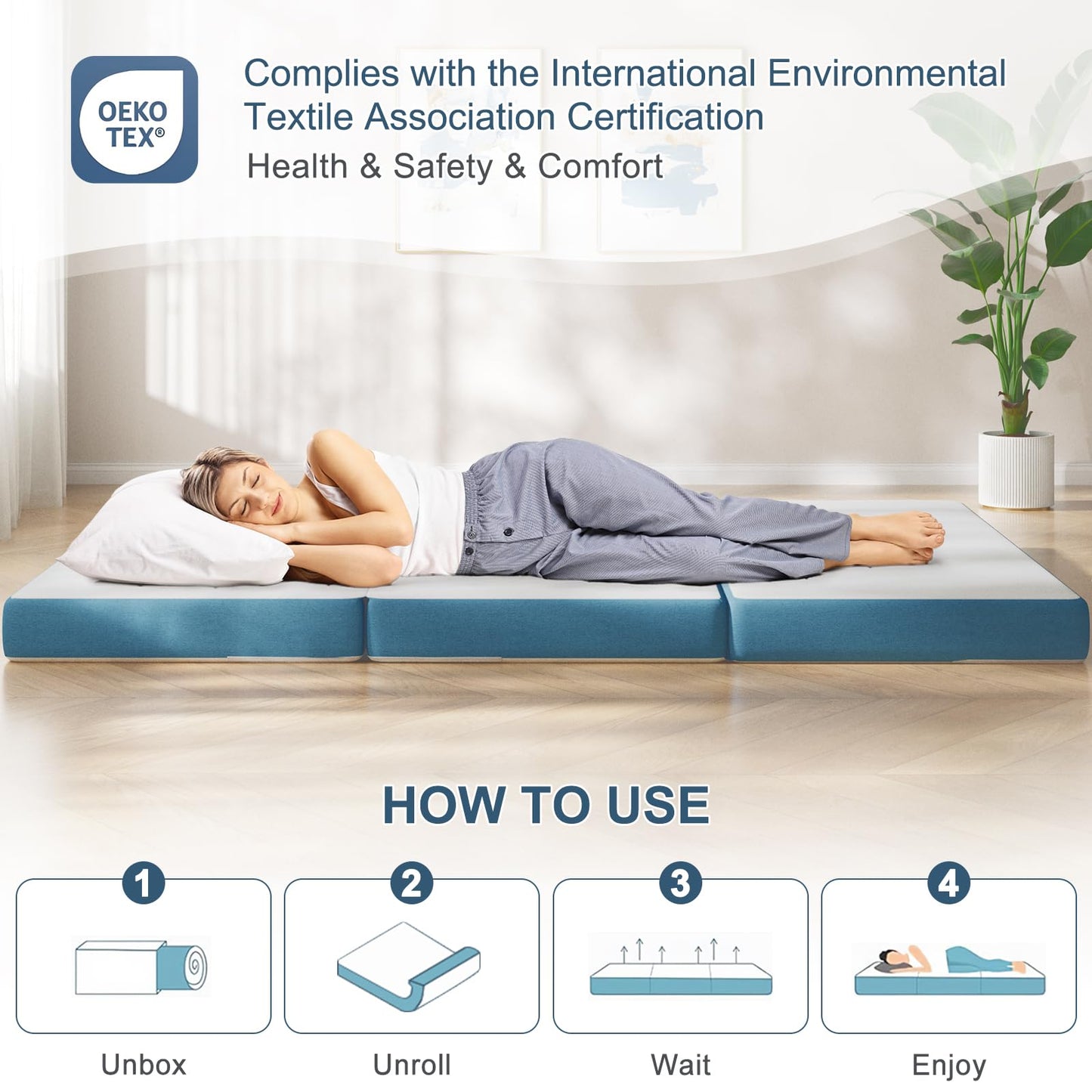 Folding Mattress Double, 4 Inch Tri-fold Floor Mattress (190x135x10cm)