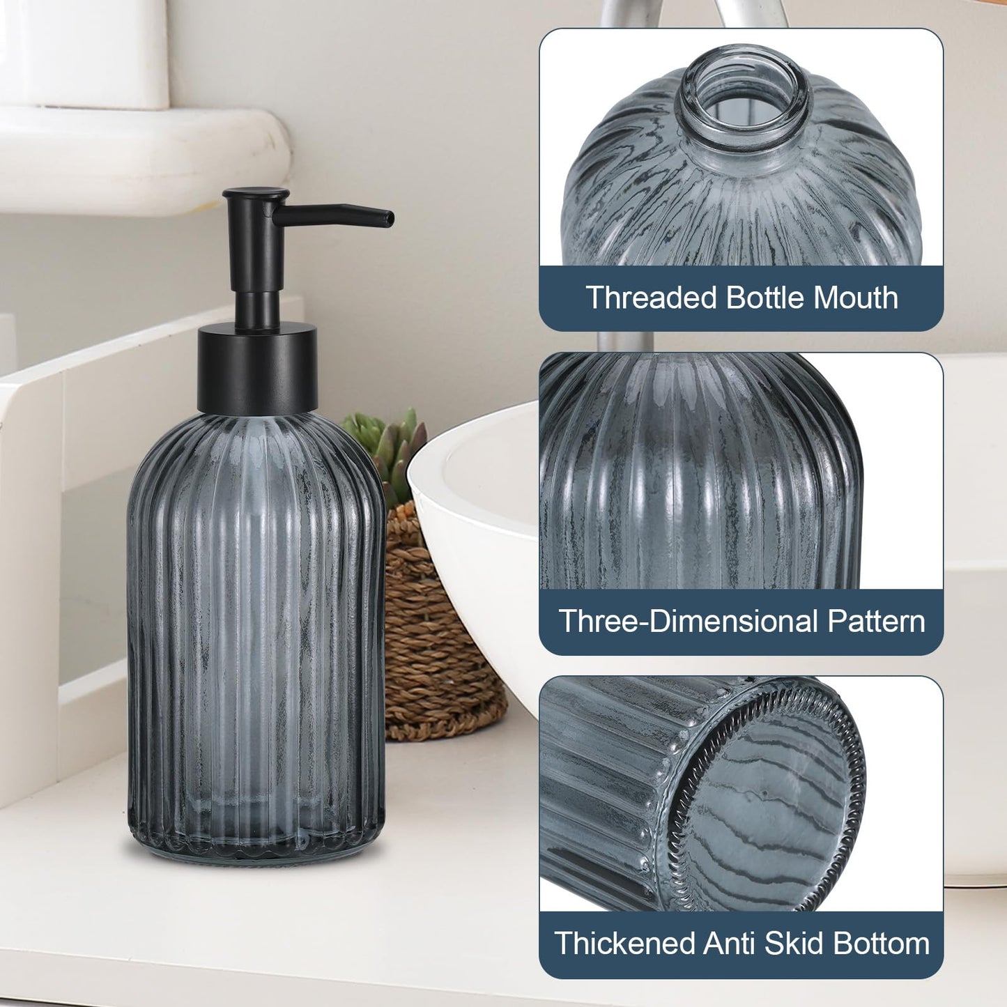 Hejo 2 Pcs 400ml Glass Soap Dispenser with Black Pump