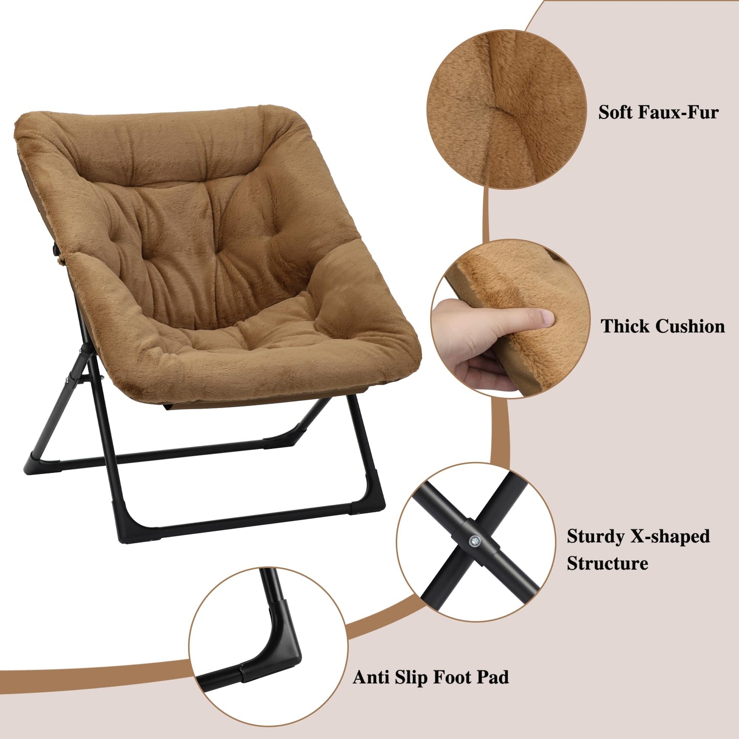 Mordchil EU Folding Saucer Chair, Comfy Faux-Fur Reading Chair, Foldable Oversized Accent Chairs for Teens, Adults