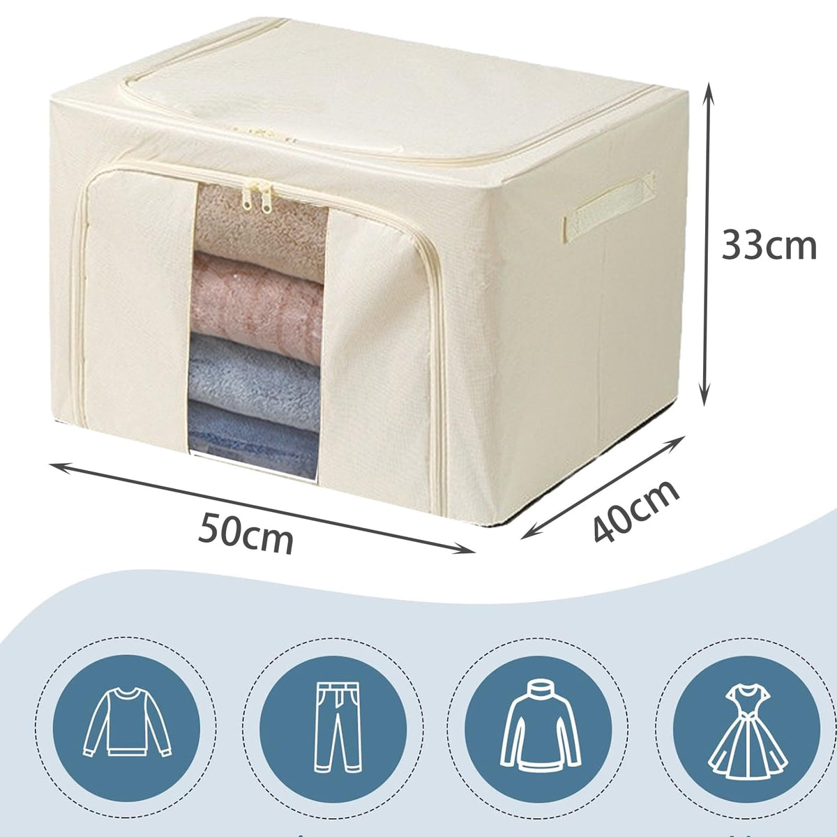Goesort 3 Pack Clothes Storage Boxes with Steel Frame Support, 66L Moving Bag Wardrobe Storage Organiser Packing Boxes for Moving House with Clear