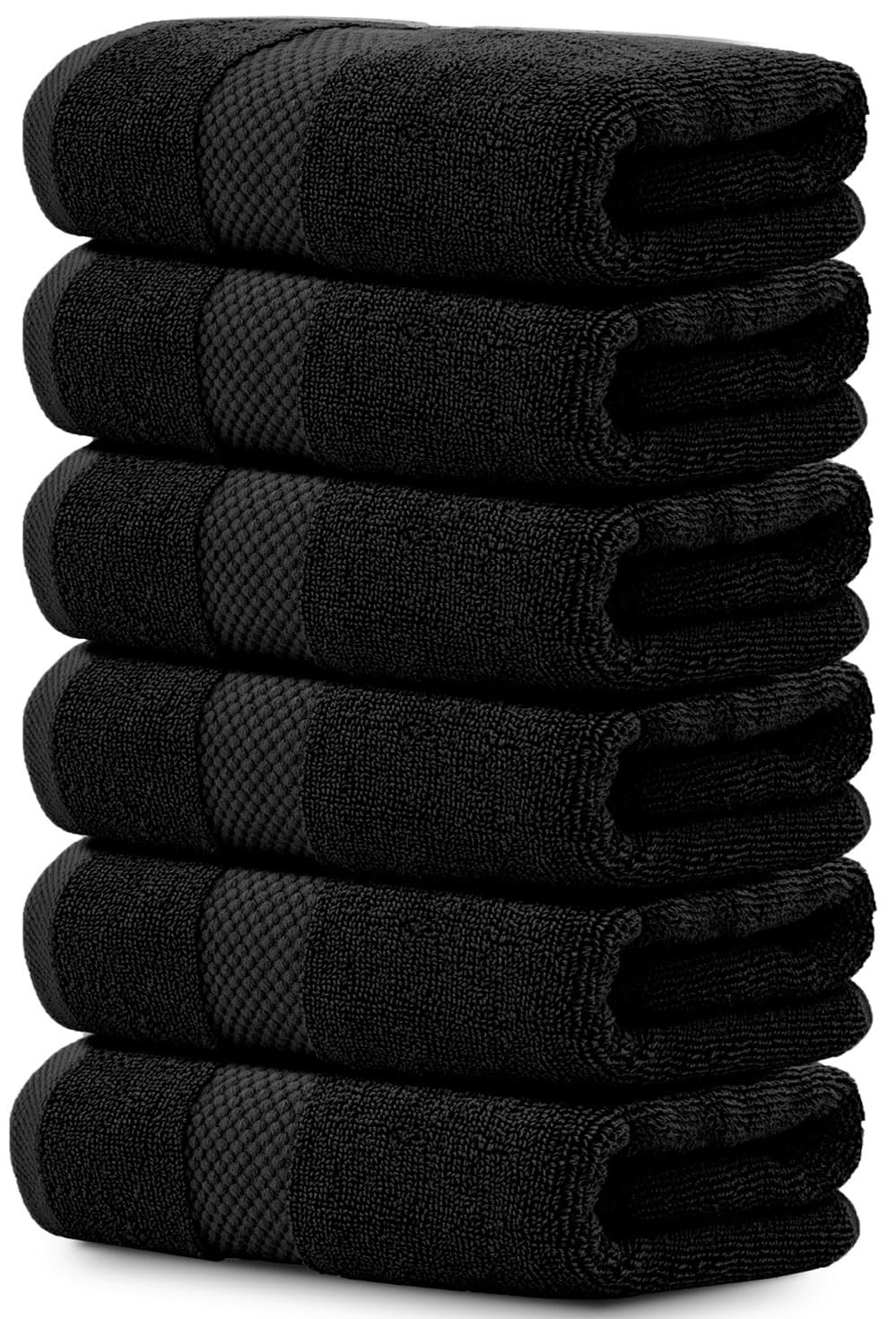 White Classic Luxury Black Hand Towels, 100% Cotton Bathroom Hand Towels Set of 6, Hotel Towels Extra 40x76 cm
