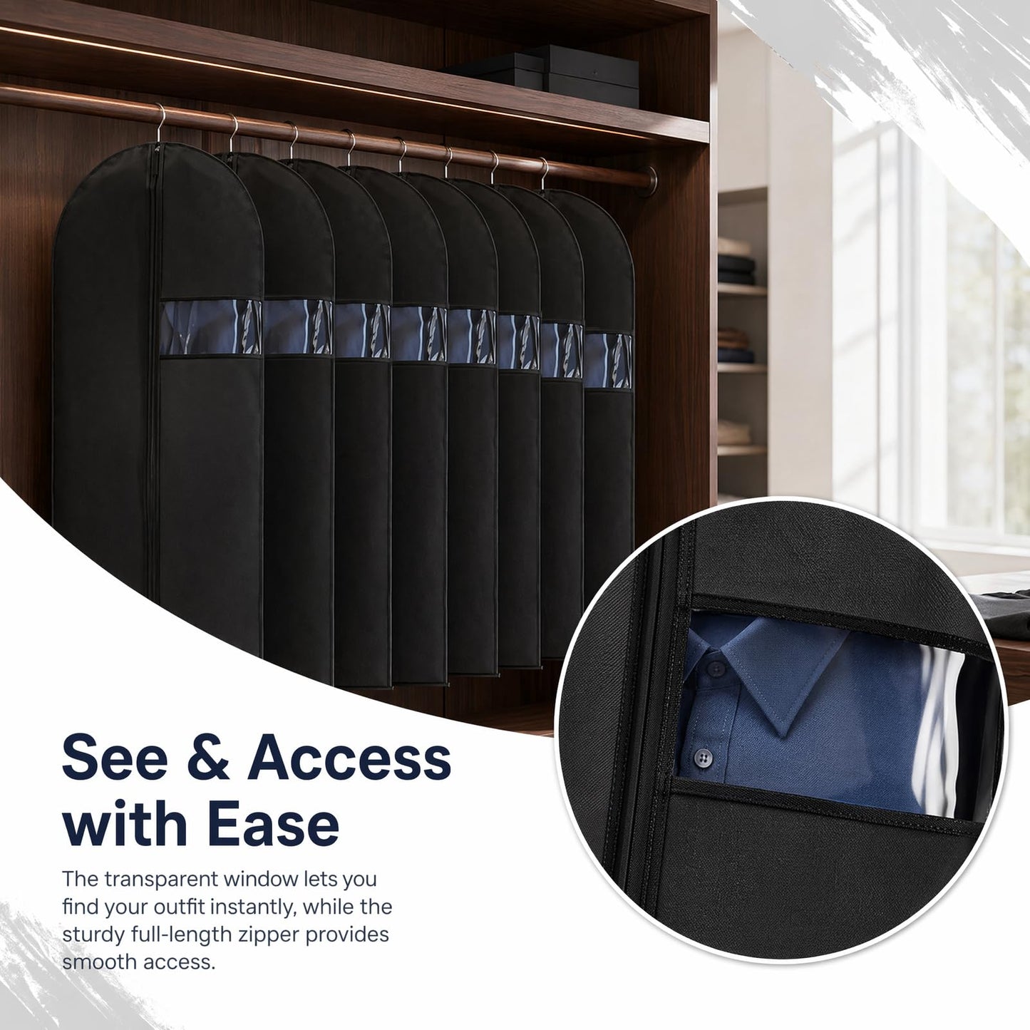 2 Pack Suit Bag and Garment Bags for Long Dress, 140x60cm Black Suit Covers for Men and Women