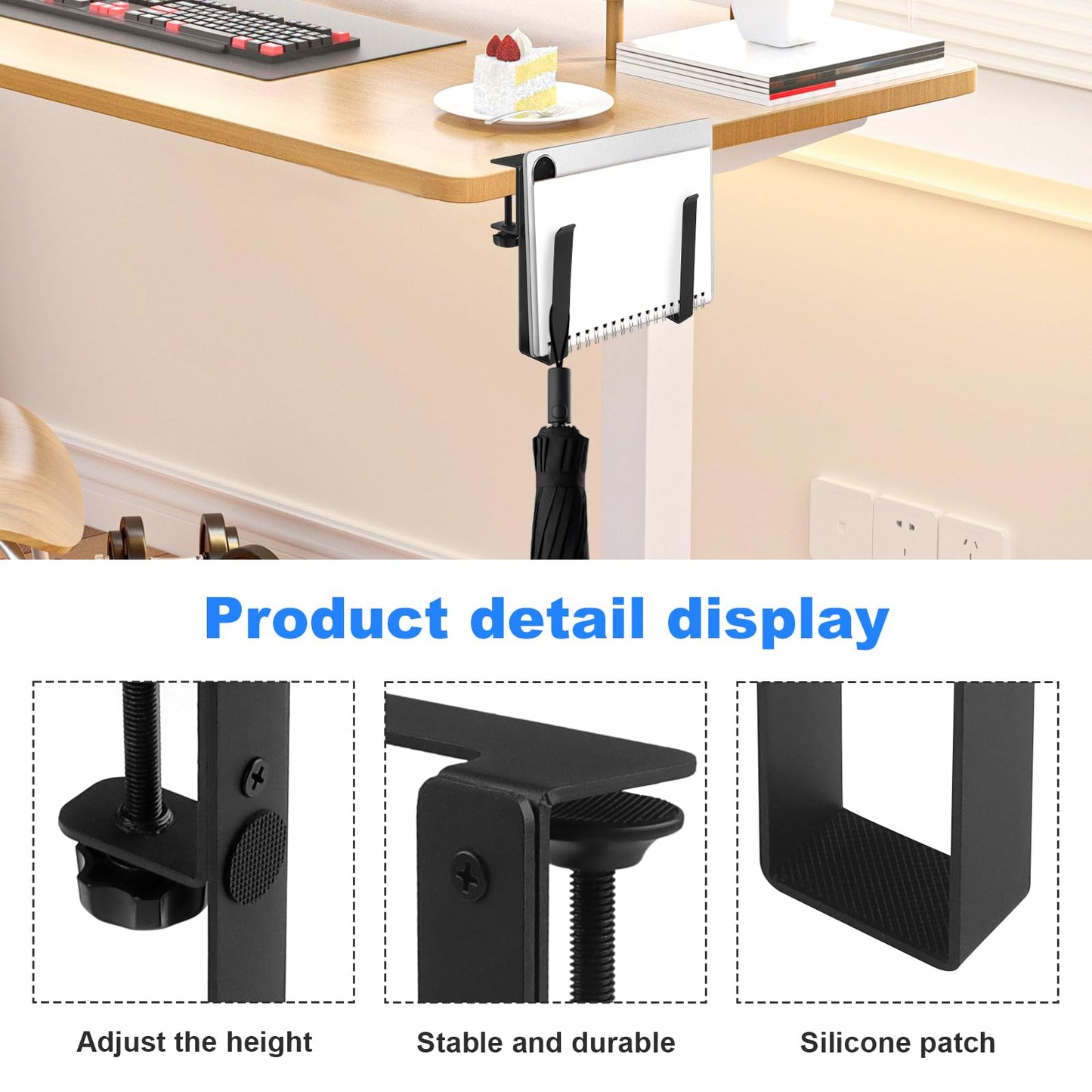 ZXShow Hanging Notebooks Desk Holder Adjustable Desks Side Laptop Mount Clamp on Laptops Stand with Anti Scratch Pads No DrillDesk Side Laptop Mount