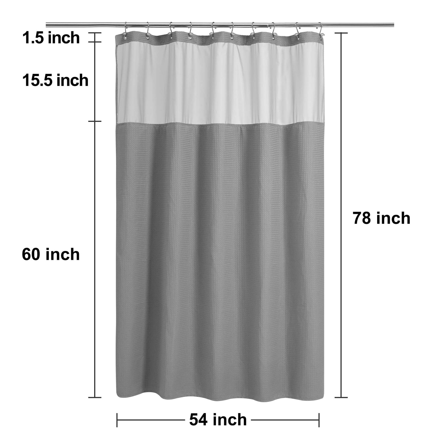 Stall Waffle Shower Curtain with Snap-in Fabric Liner & Hooks Set - 54" x 78" Shower Stall Size, Hotel Style & Mesh Top Window, Machine Washable