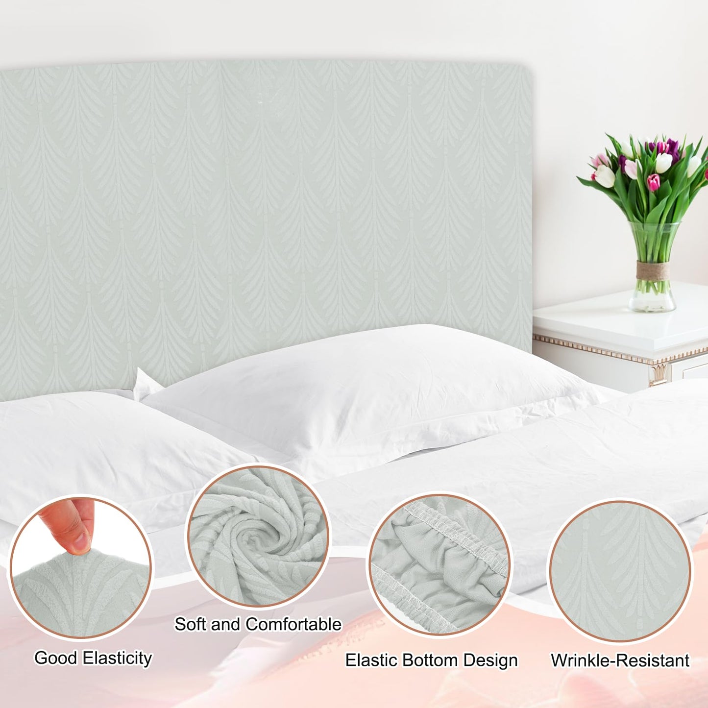 sourcing map Bed Headboard Slipcover, 150cm Jacquard Fabric Stretch Protector Covers, Dustproof Cover for Queen Size Headboard Bedroom Decor